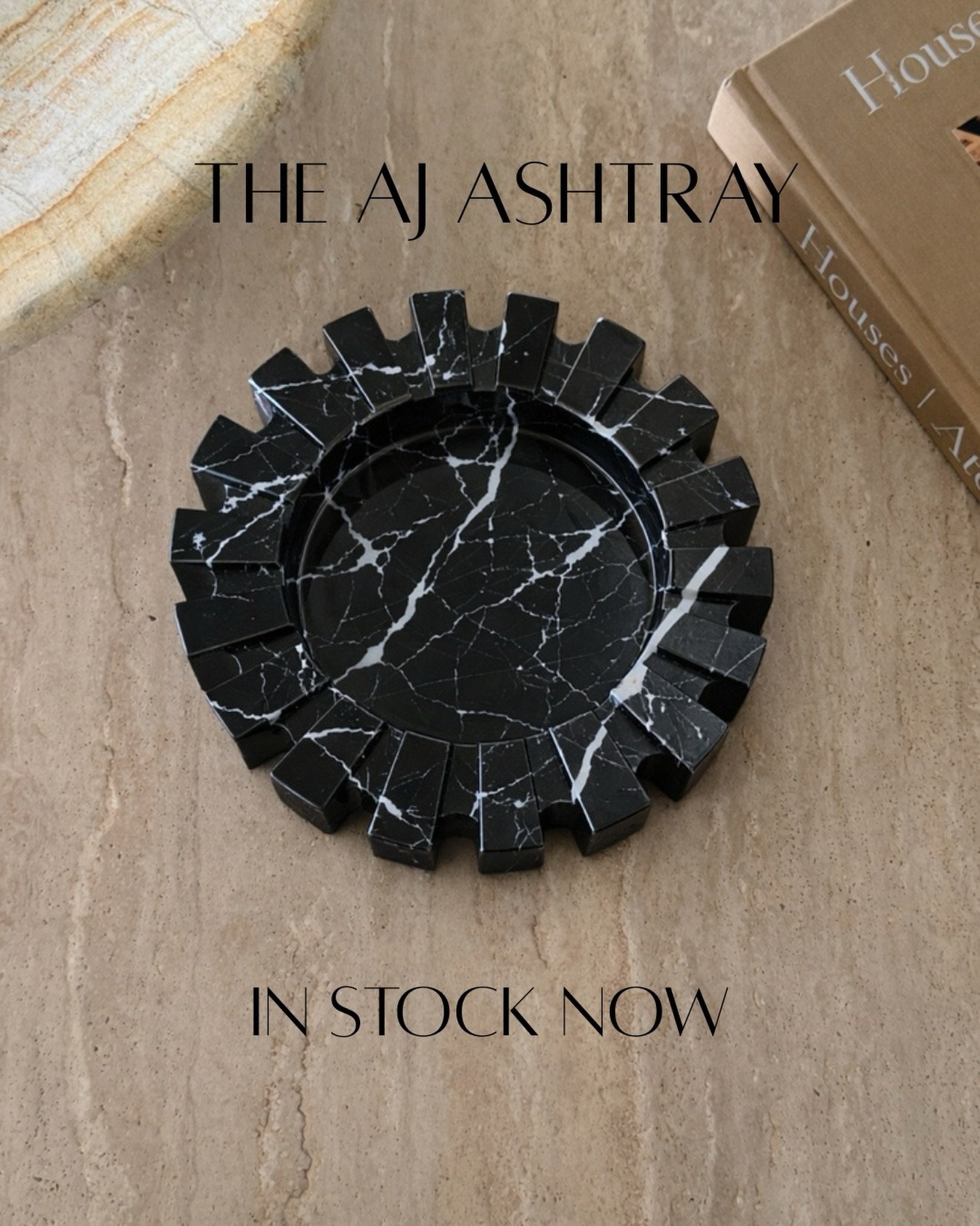The AJ Ashtray in Nero Marquina.

Carved from solid marble with bold white veining, this piece brings a sculptural, architectural detail to any coffee table, console, or styled shelf.

A functional object, but make it a statement.

In stock now onlin