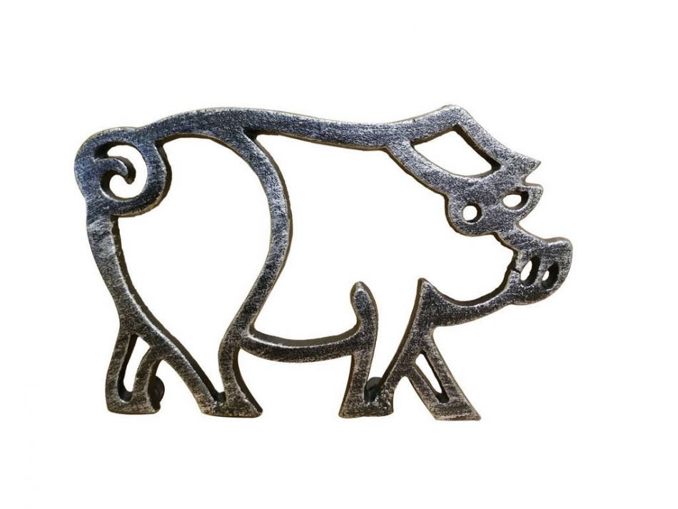Rustic Silver Cast Iron Pig Shaped Trivet 8in.jpg