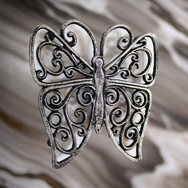 Rustic Silver Cast Iron Butterfly Trivet 8in 2_1725347431201.jpeg