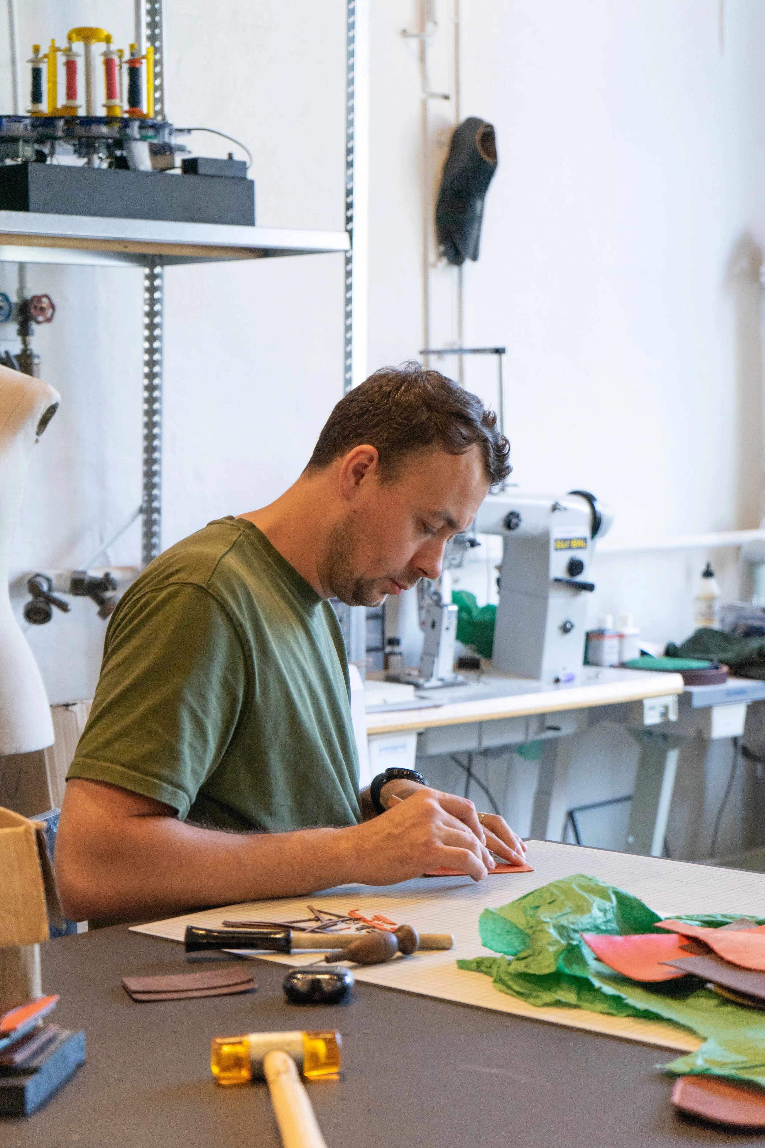 Man crafting leather