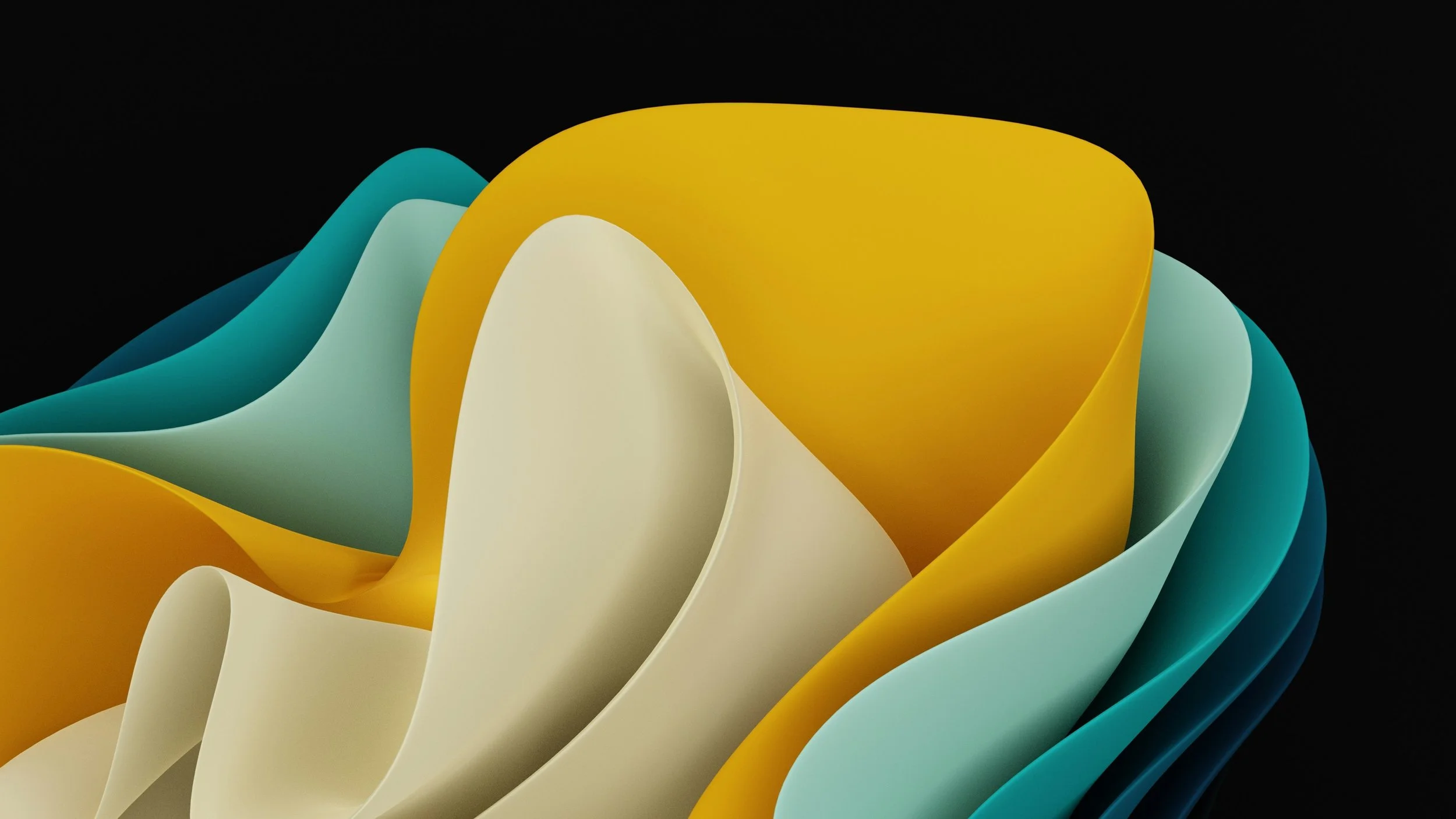 Abstract dimensional paper-fold render in gold, cream, and teal tones