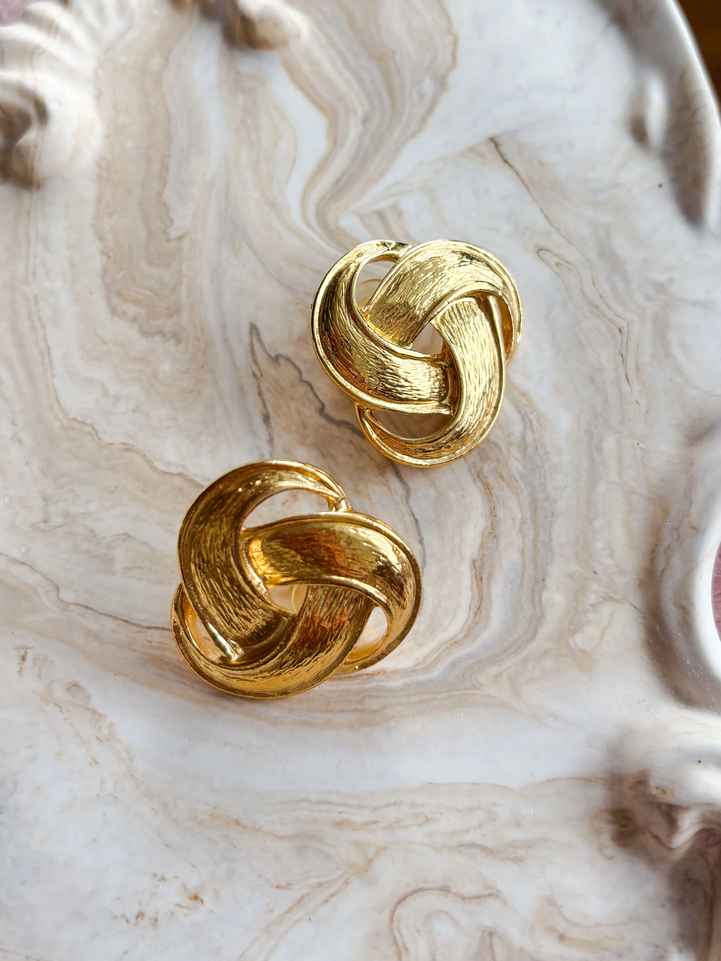 1980s Gold-Tone Sculptural Knot Stud Earrings