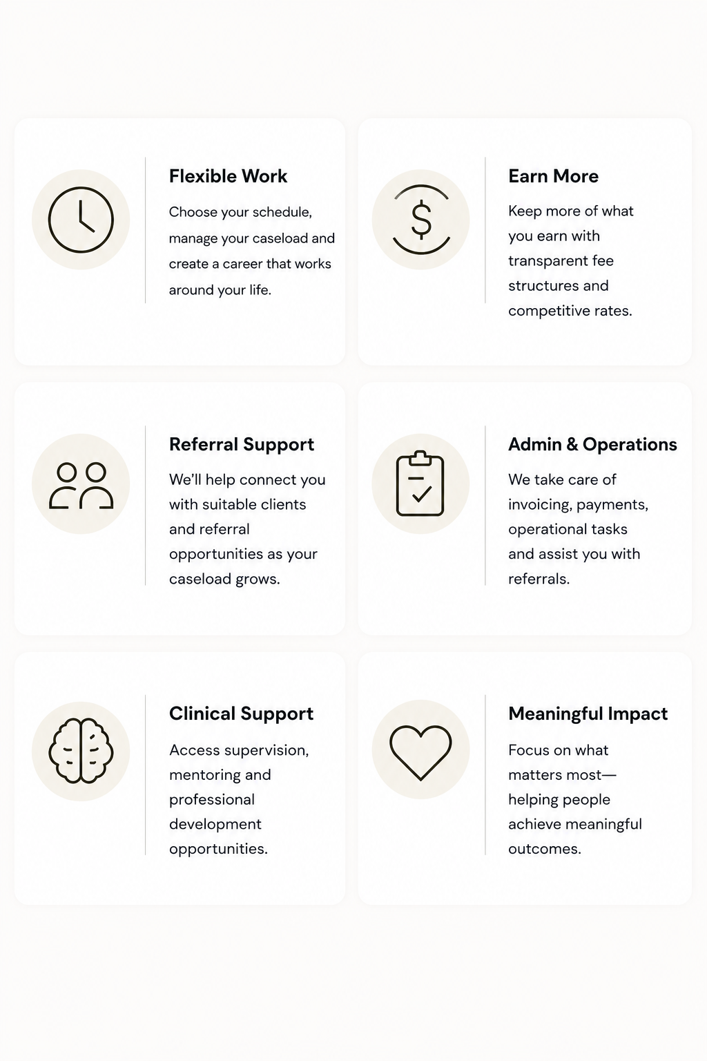 List of benefits for clinicians