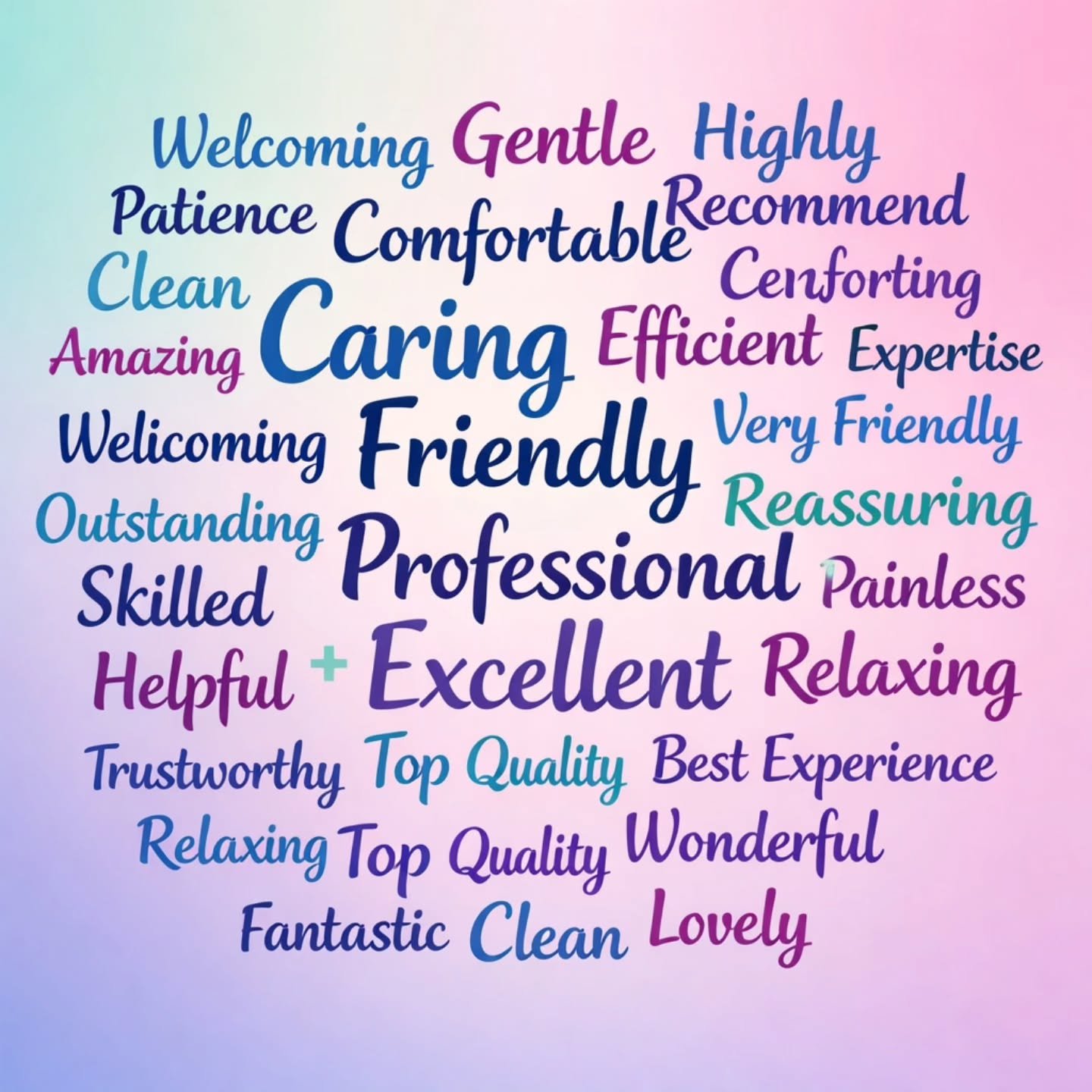We love to hear how our patients feel about their experiences. Here are a few of the words &amp; phrases from our Google reviews over the last 18 months.