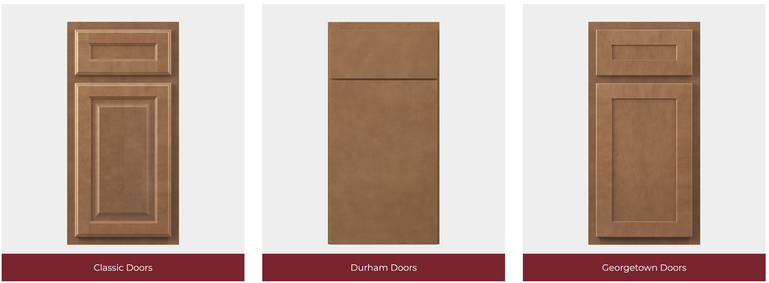 Kountry Door styles: Classic, Durham, and Georgetown.