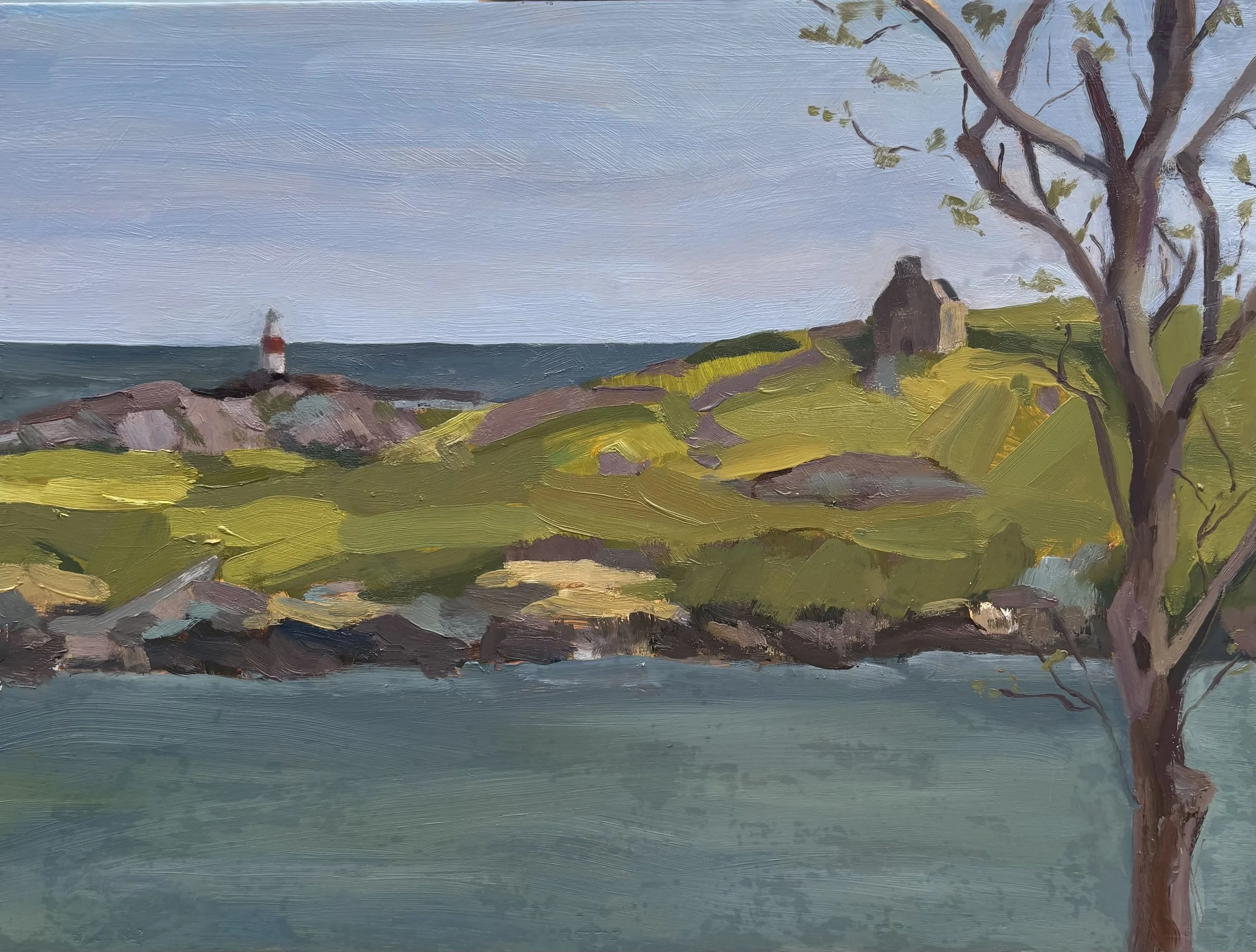 Intersection Dalkey Island, oil on gessoed board, 24x30cm, 2026