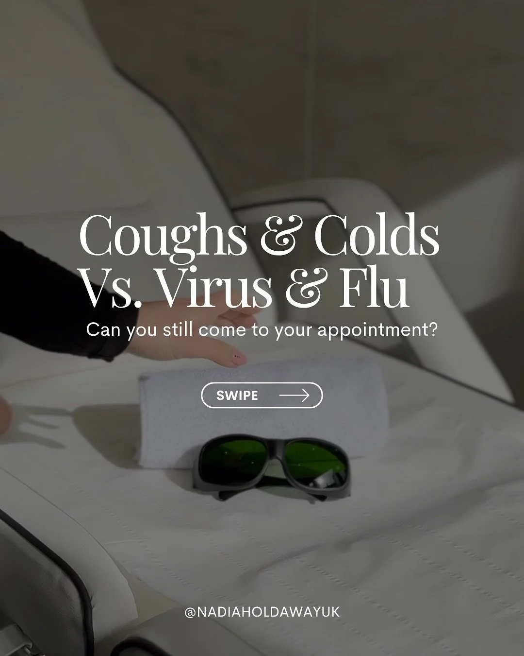 Feeling a bit sniffly? 🤧

If it&rsquo;s a mild cold, you&rsquo;re good to go!

If you&rsquo;ve got flu, fever, or feel run down, reschedule, babe.

Your skin deserves TLC, not stress 💕

Just be mindful of the cancellation policy and give me as much