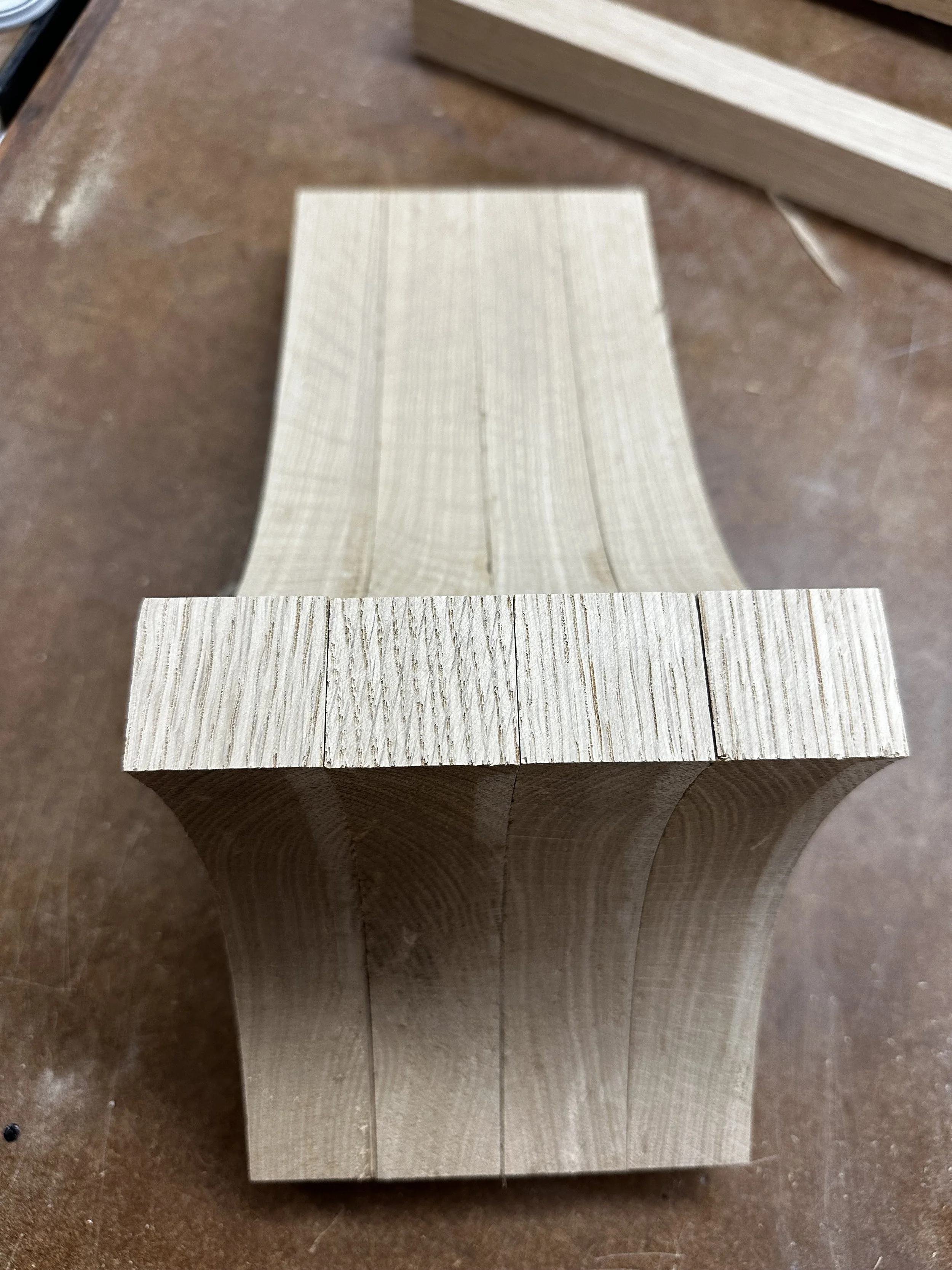 White oak table leg with Domino mortise slots cut for loose tenon joinery