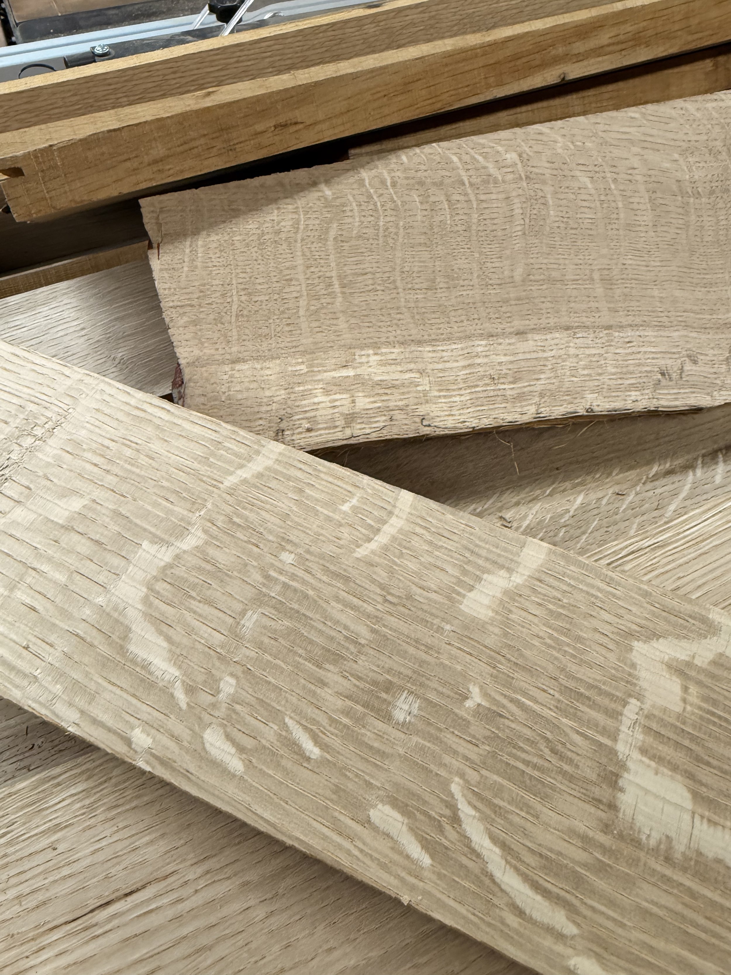 Quarter sawn white oak showing prominent ray fleck grain pattern
