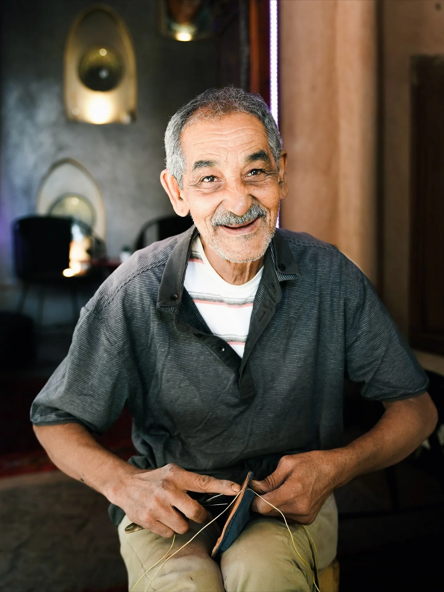 The kindness in the eyes of a shoe maker in the Medina, Marrakech.