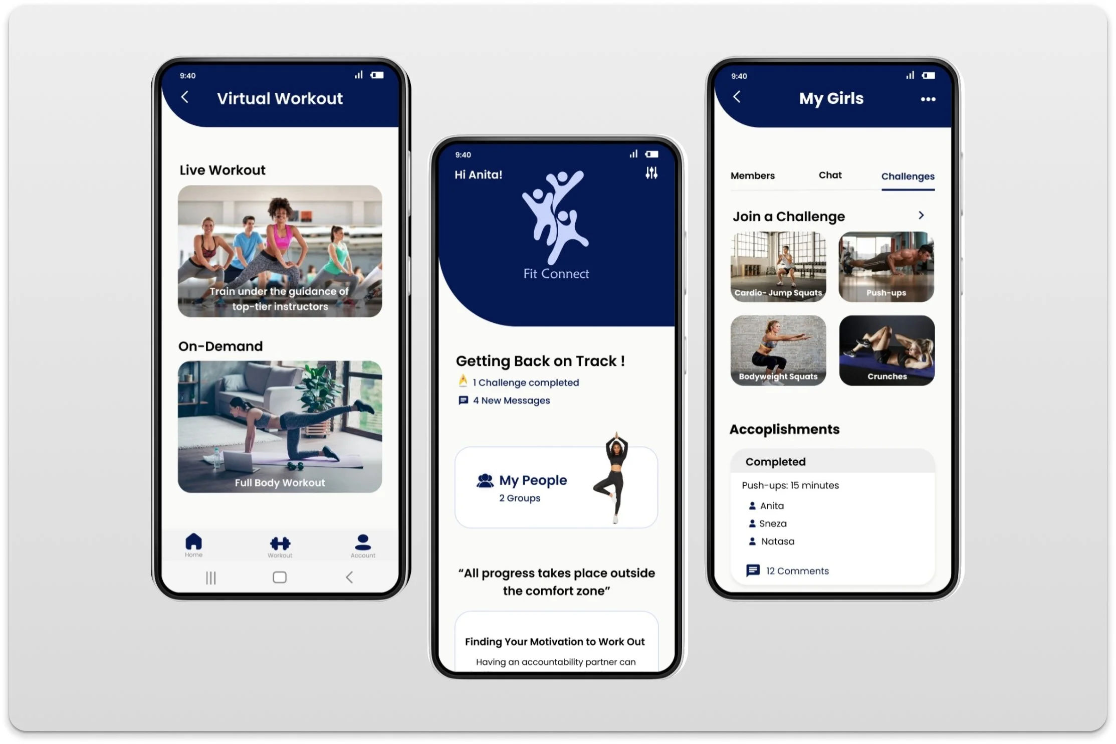 Fit Connect (Fitness App)- Designing motivation and consistency for at-home fitness.