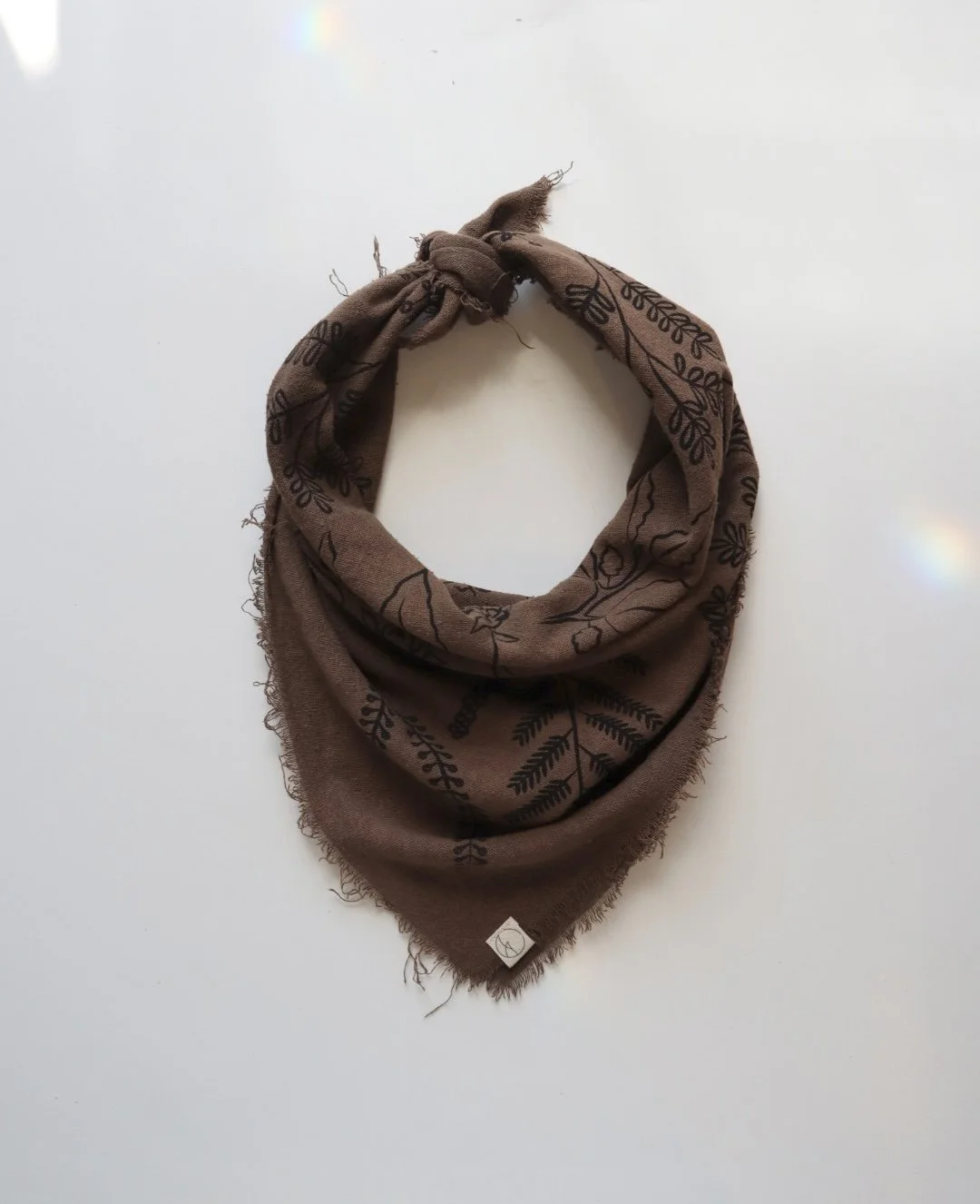 NEW LIMITED Chocolate Botanical Patterned Raw Silk Bandana - brown ink