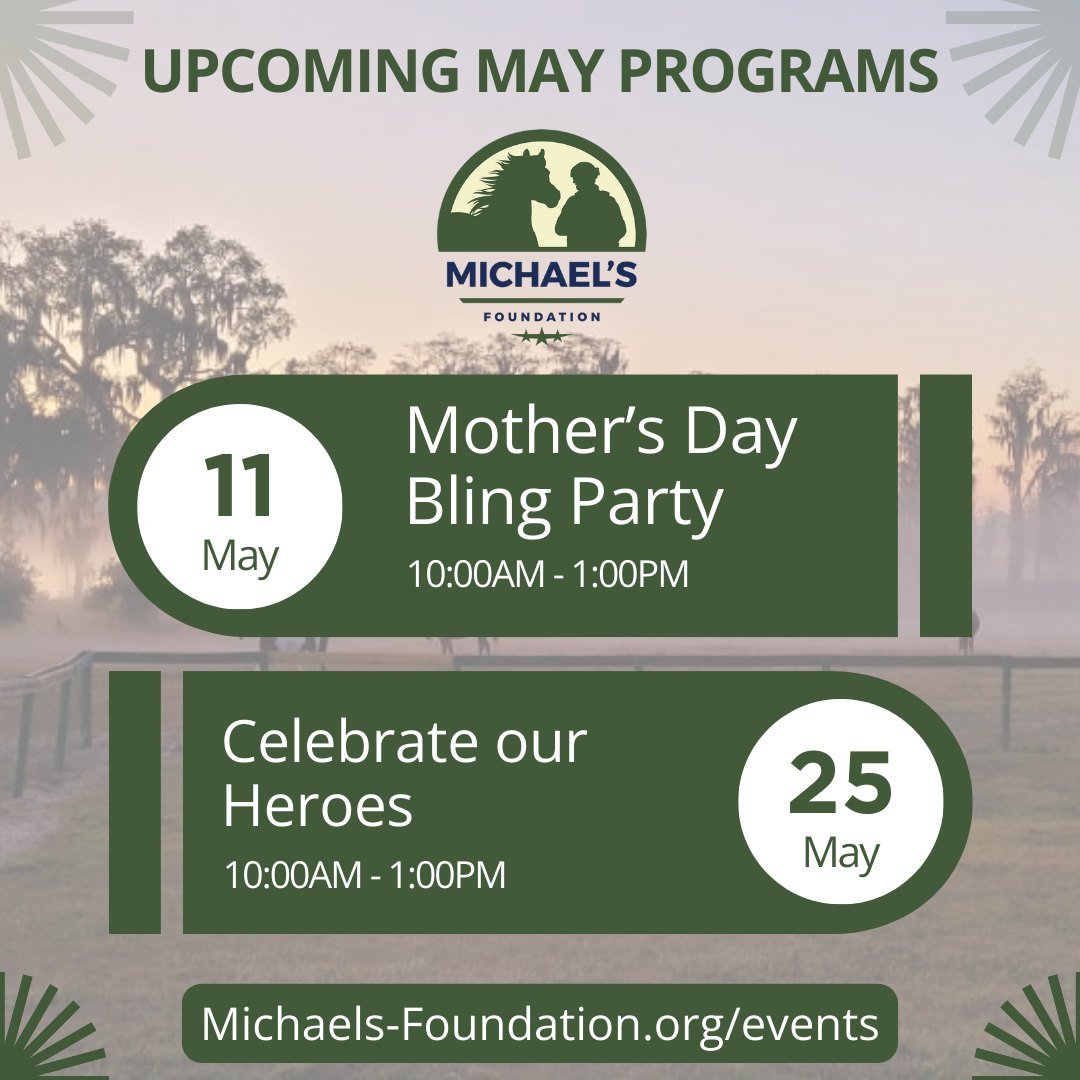 🌟 Mark your calendars for some exciting programs coming up in May! Join us for fun-filled activities and memorable moments.

Don't miss out! 📆✨ RSVP here: Michaels-Foundation.org/events

Link in bio. 

-

#clermont #clermontflorida #clermontfl #cle