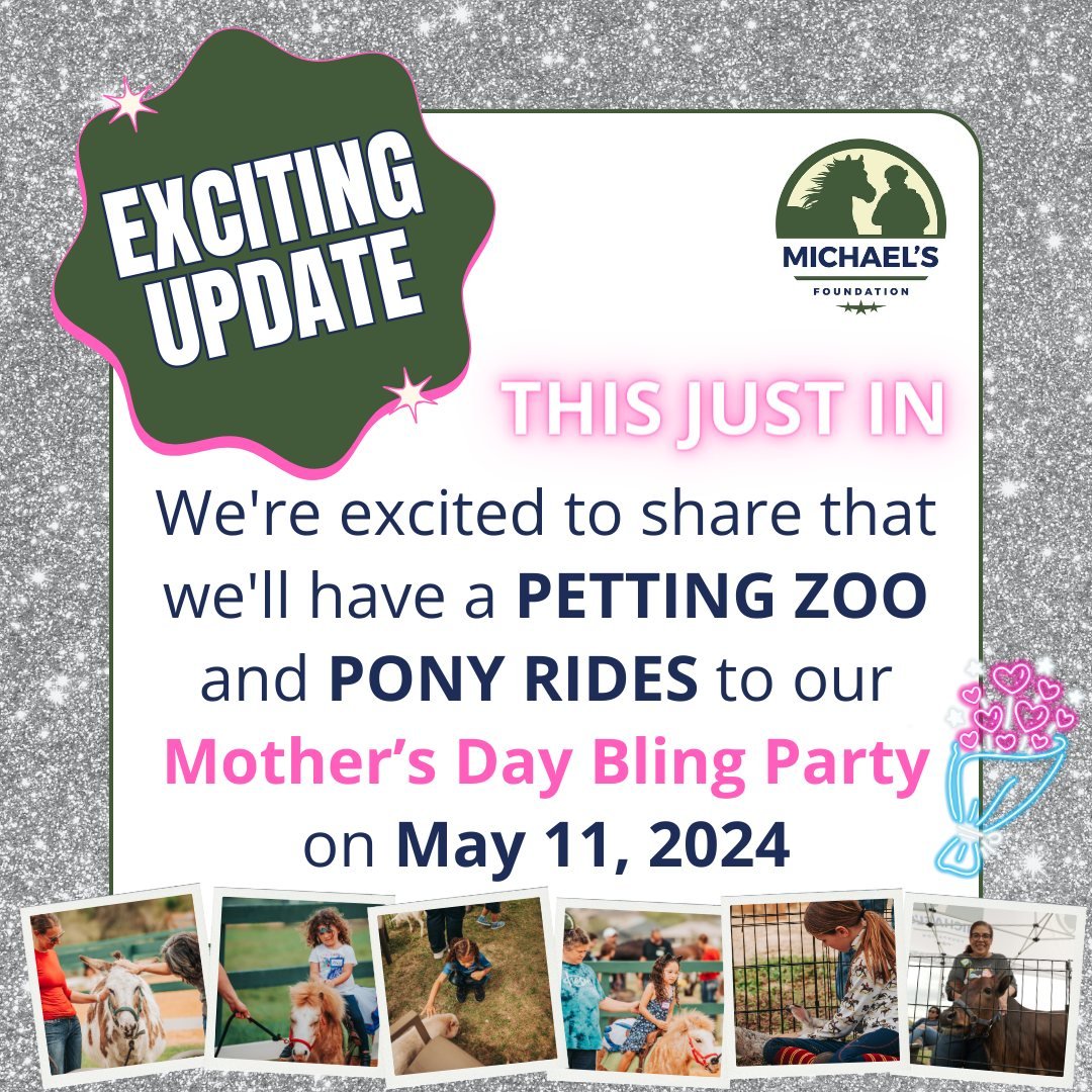 We're overjoyed to announce that this year's Mother's Day Bling Party on May 11th will now have a delightful Petting Zoo and Pony Rides for both adults and kids to enjoy!

Get ready to bling it on with activities including:

- Art class led by local 