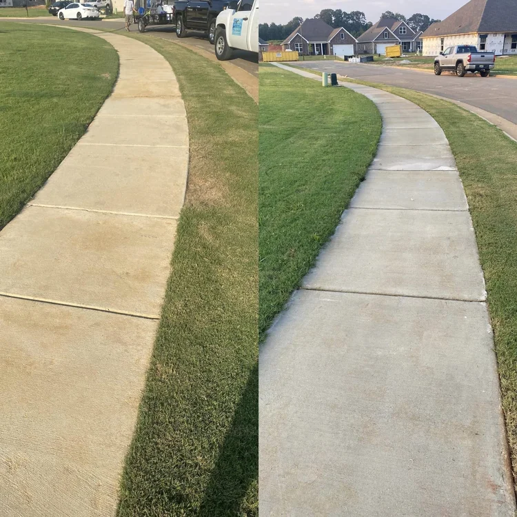 Sidewalk before and after pressure washing