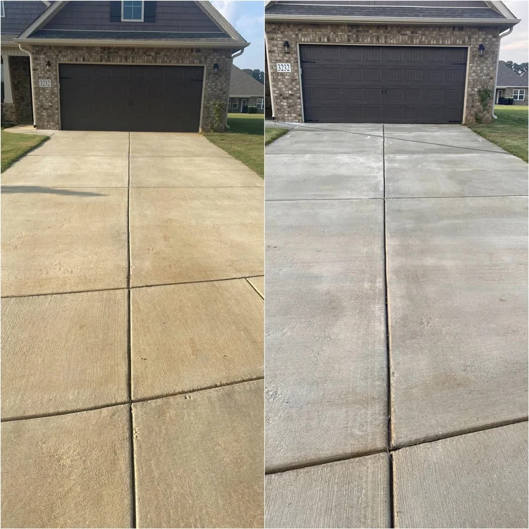 Driveway before and after pressure washing