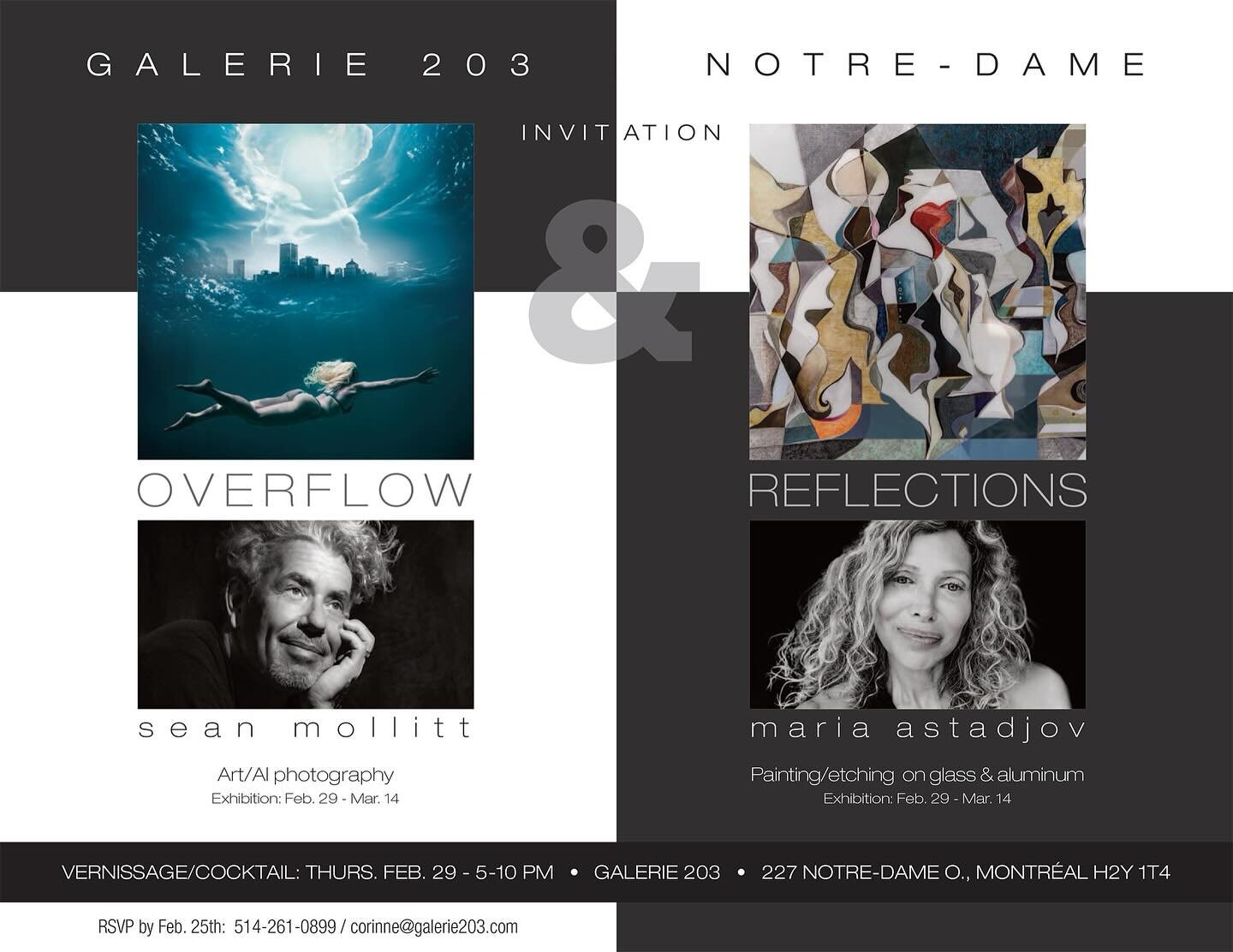 Reflections and Overflow spotlights artist Sean Mollitt photography and Maria Astadjov&rsquo;s painting and etching in a multi-sensory, immersive exhibition.

Come join us at our vernissage to celebrate the new exhibition on Thursday February 29th fr