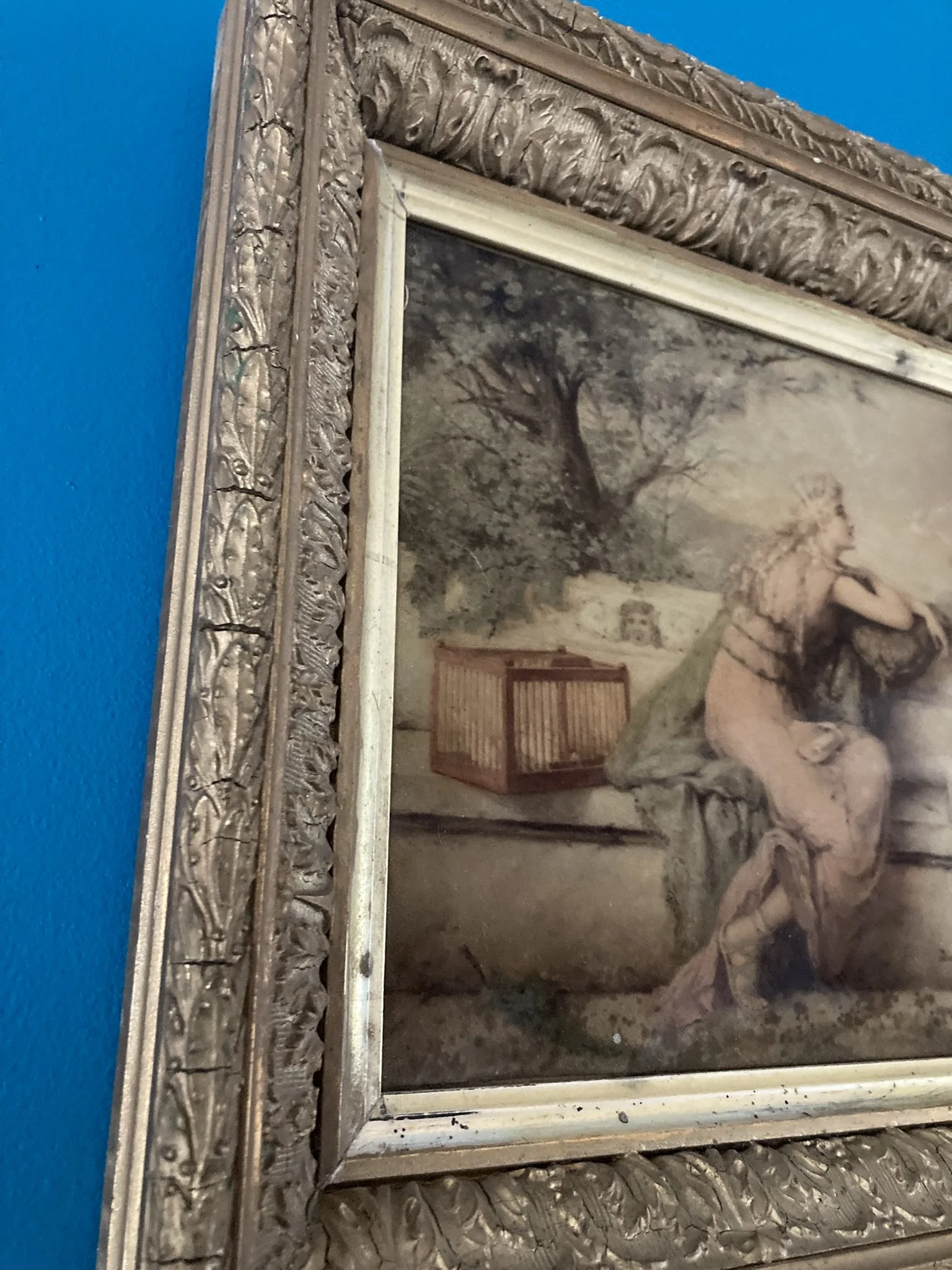 Diana Coomans Le Messager de l'Amour 1890 signed reverse glass oil painting in period gilt frame, Academic Romantic school | jacobtrudaine.com