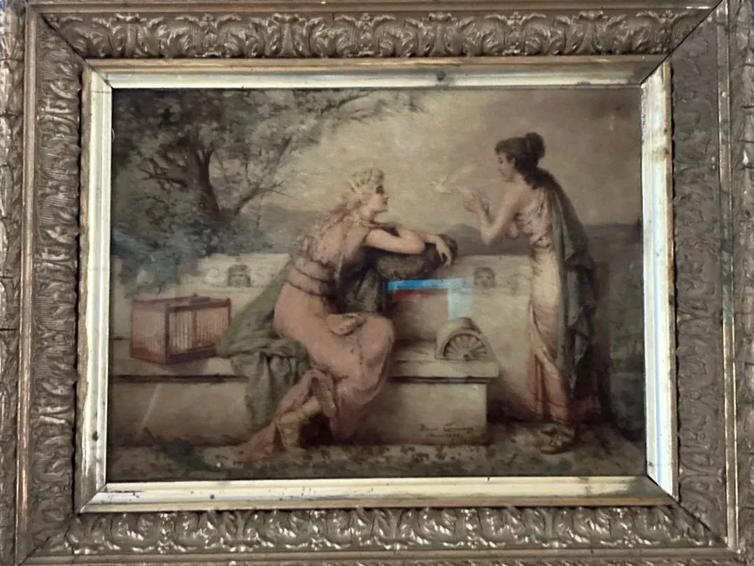 Diana Coomans – “Le Messager de l'Amour” (1890) – Reverse Glass Artwork, Signed