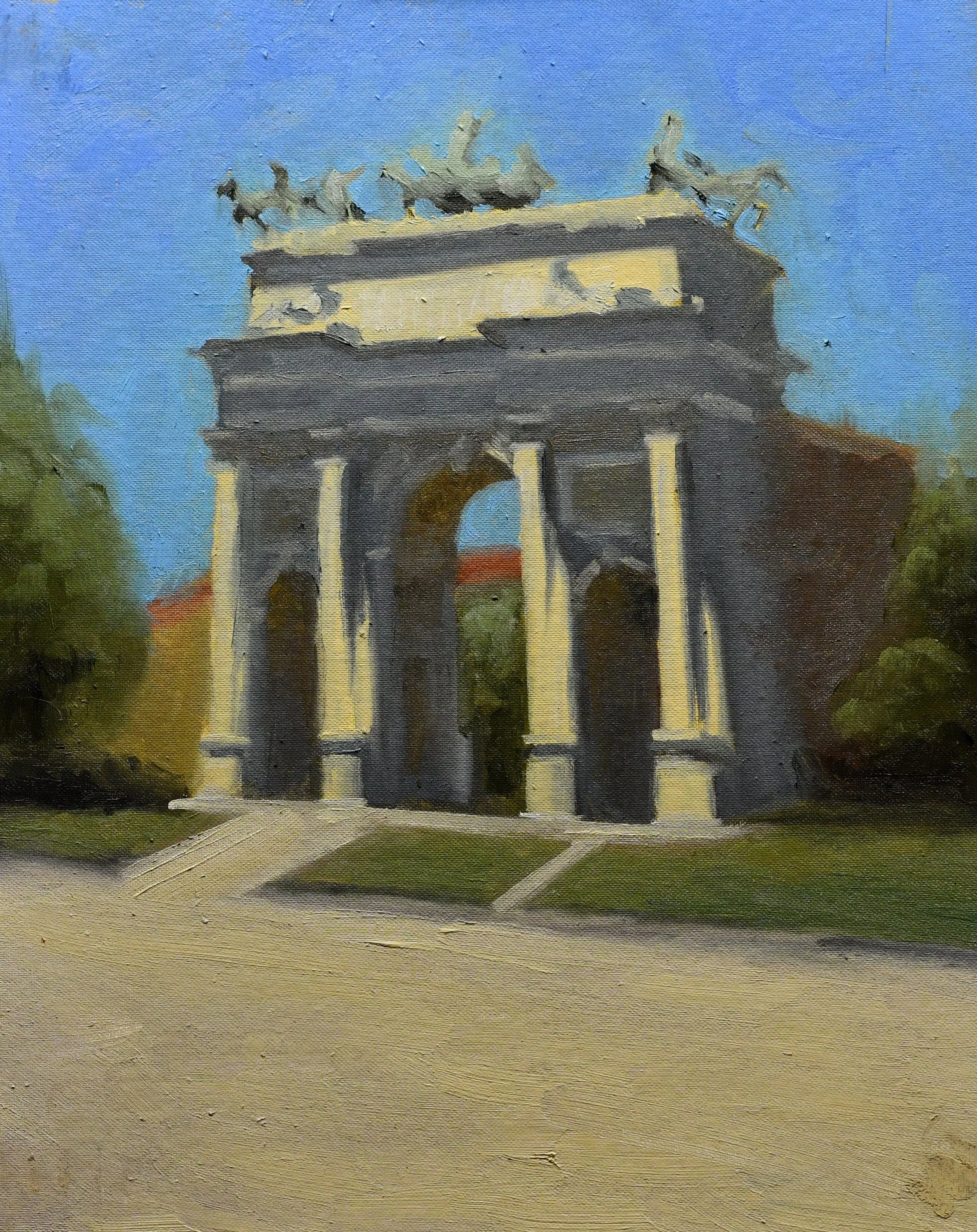 En plein air painting of the Arco della Pace in Milan