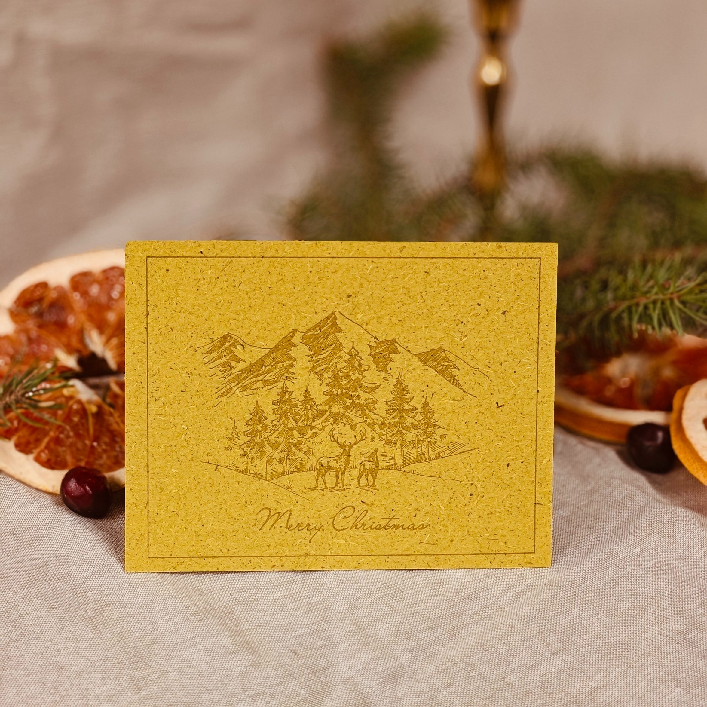 Mountain & Deer Merry Christmas (green)
