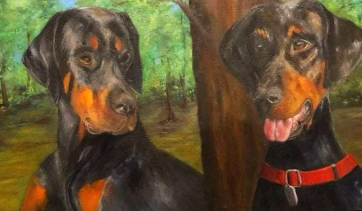 "Dobermanns", Original Oil Painting 12" x 24" (Sold)
