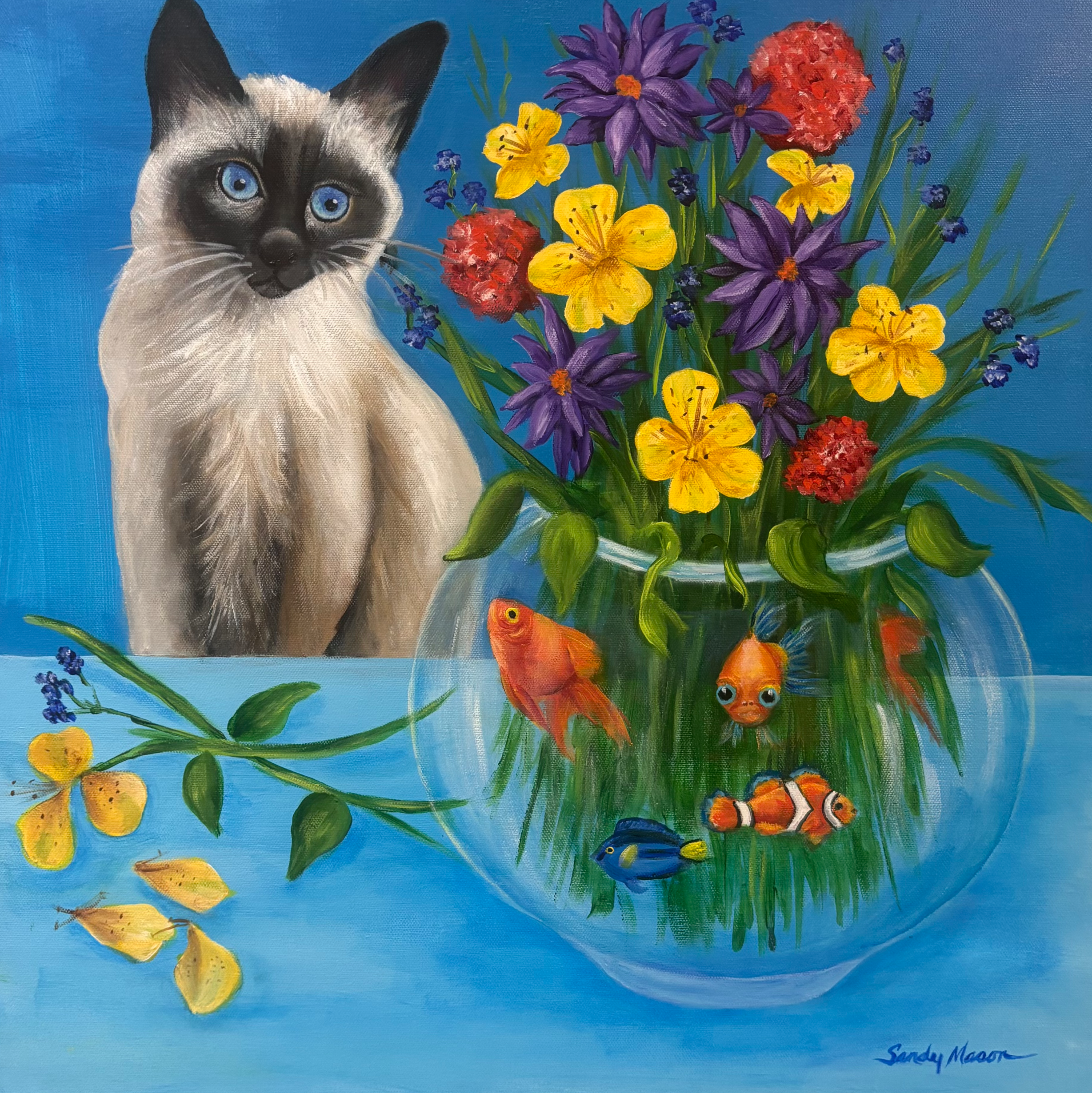 "Curious Kitty", Original Acrylic Painting 
24" x 24" 