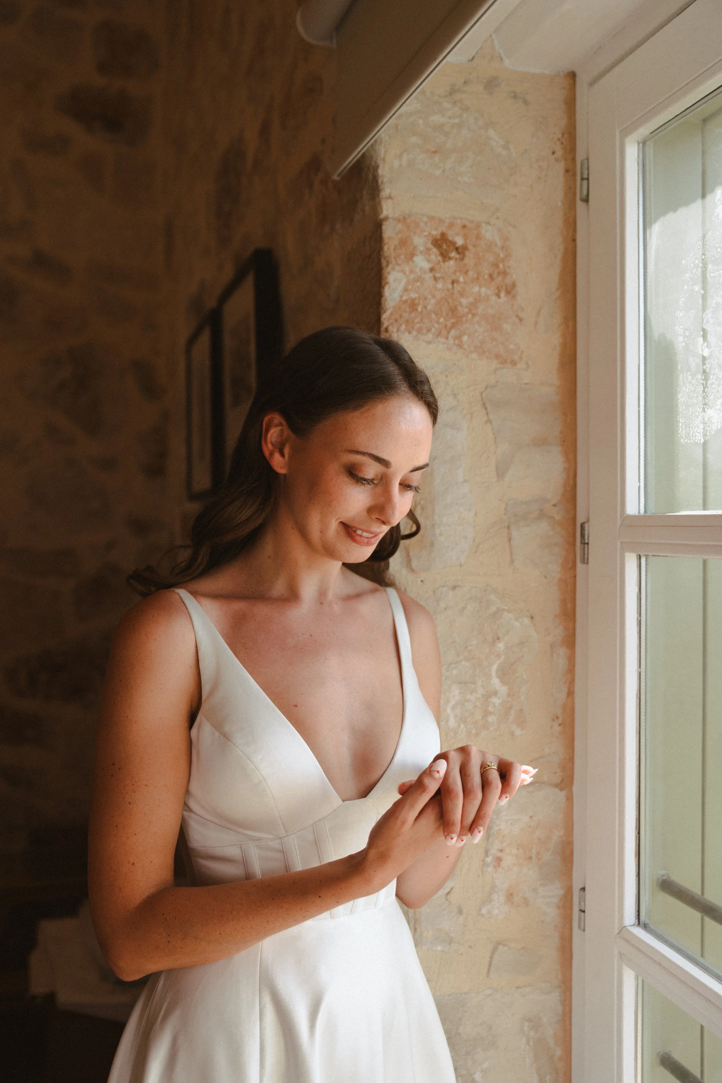 Editorial bridal portrait at Roxani Estate in Crete
