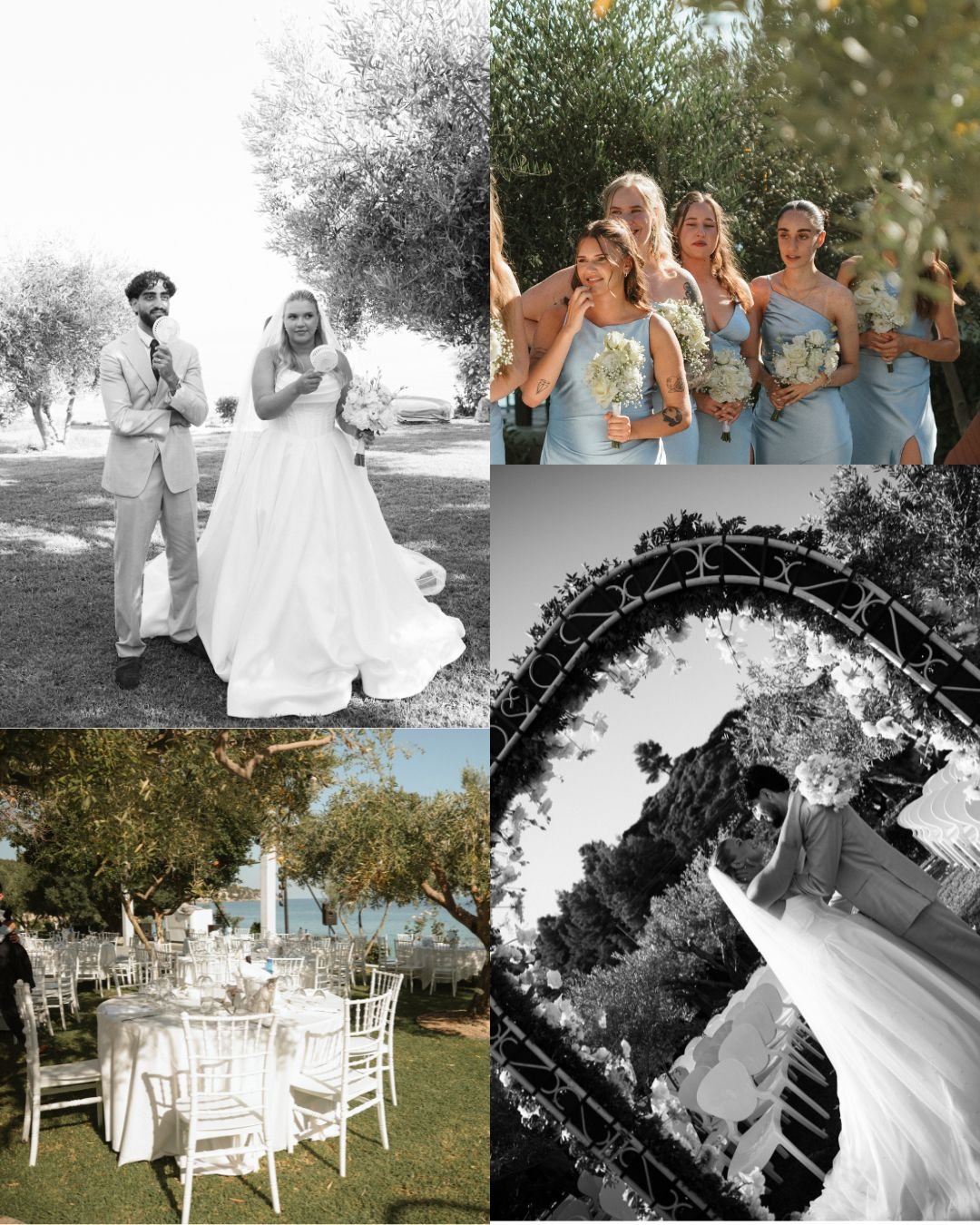 Bride and groom celebrating their destination wedding in Greece
