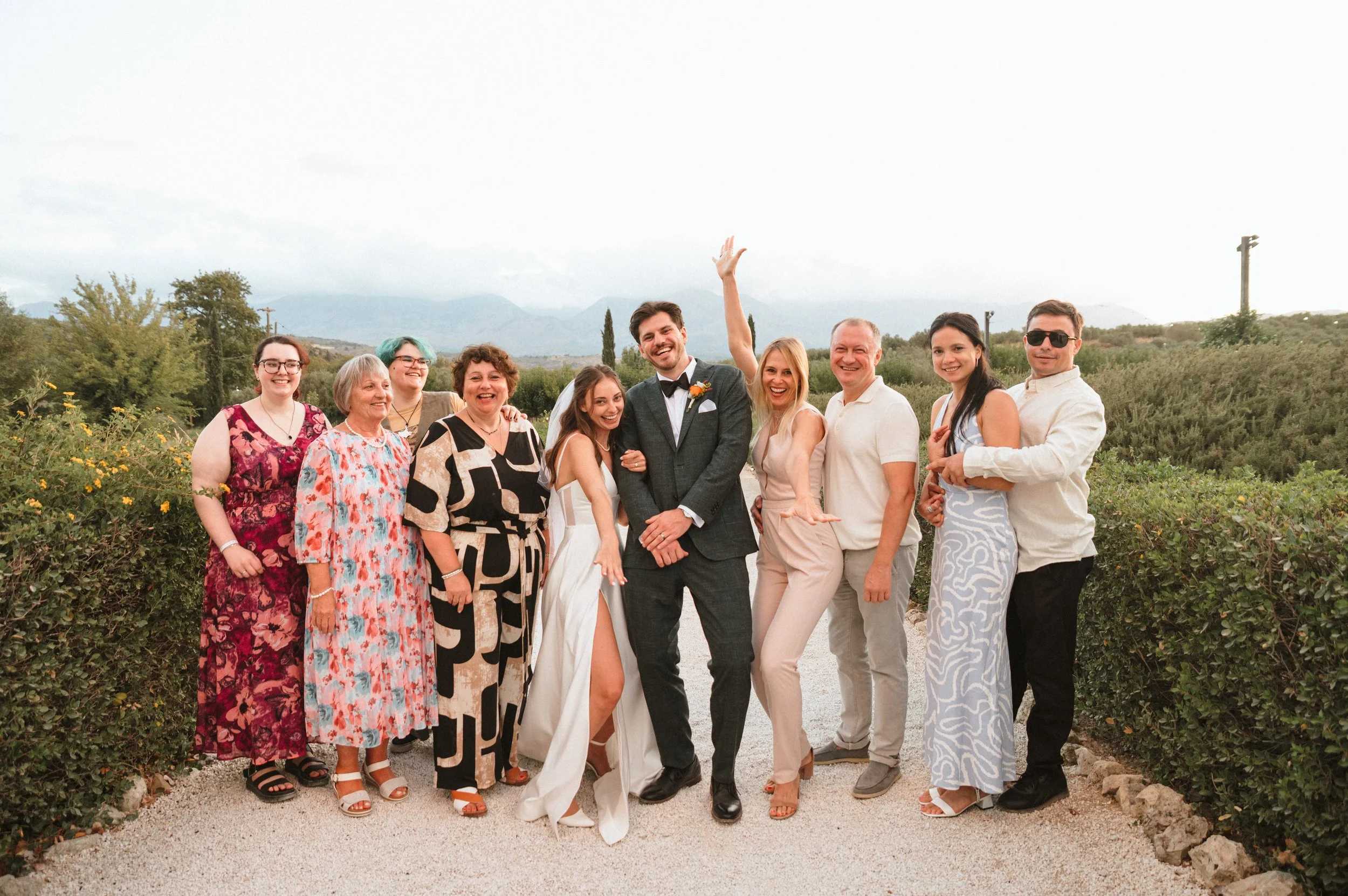 Wedding guests celebrating at a destination wedding in Crete