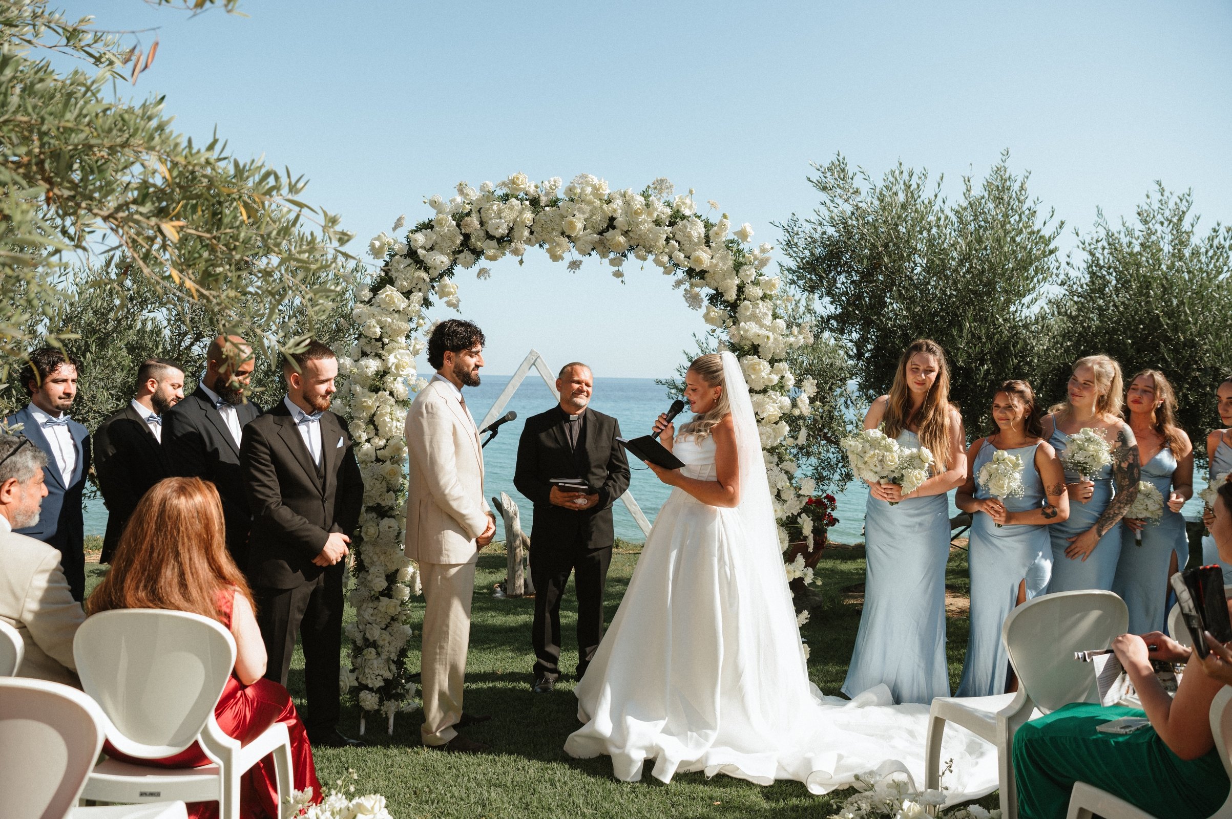 Destination wedding couple at Pantazara Del Mare Beach Bar