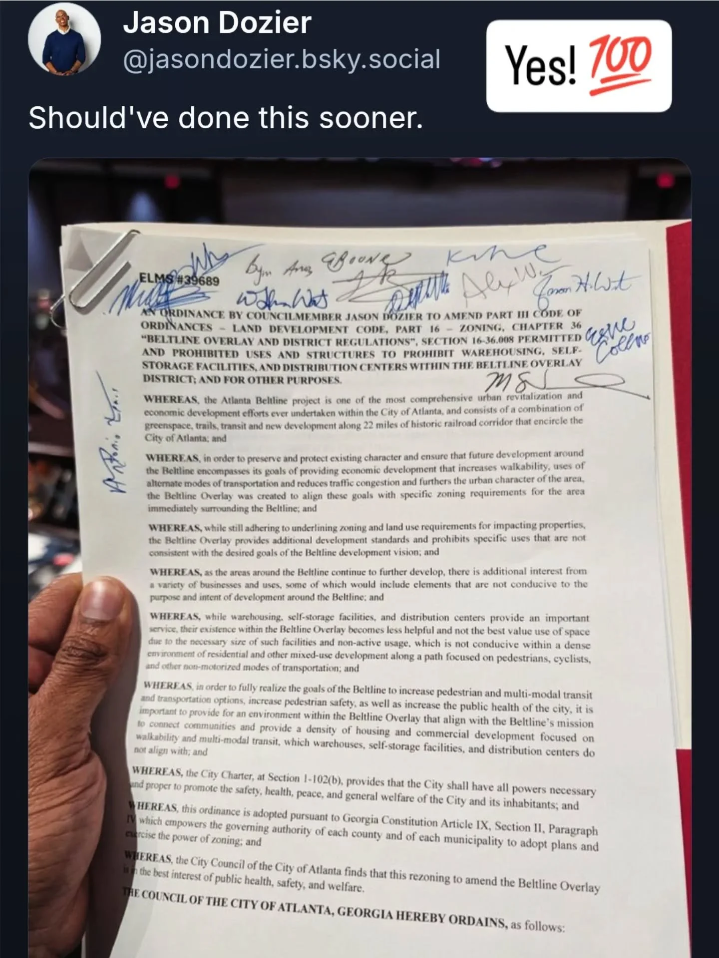 Thanks to Jason Dozier and to all who supported this! 

Atlanta City Council has introduced legislation banning new storage facilities in the Beltline overlay! This is great news. Improving the land-use around this future transit route is essential.