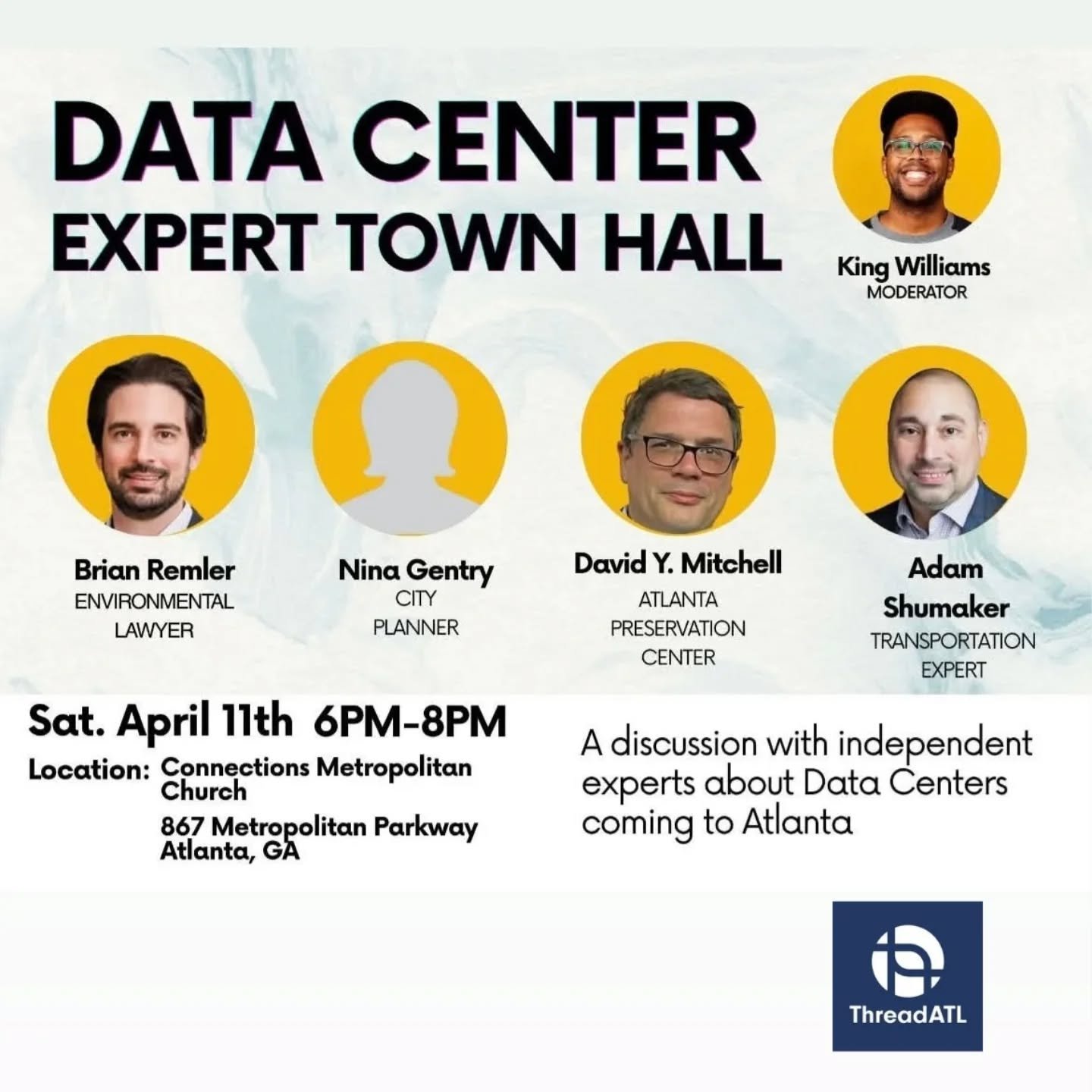 Join us this Saturday for a discussion about the data centers coming to Atlanta, with a group of independent experts moderated by @iamkingwilliams

6pm at Connections Metropolitan Church

Folks are rightly concerned about a data center that's been pr