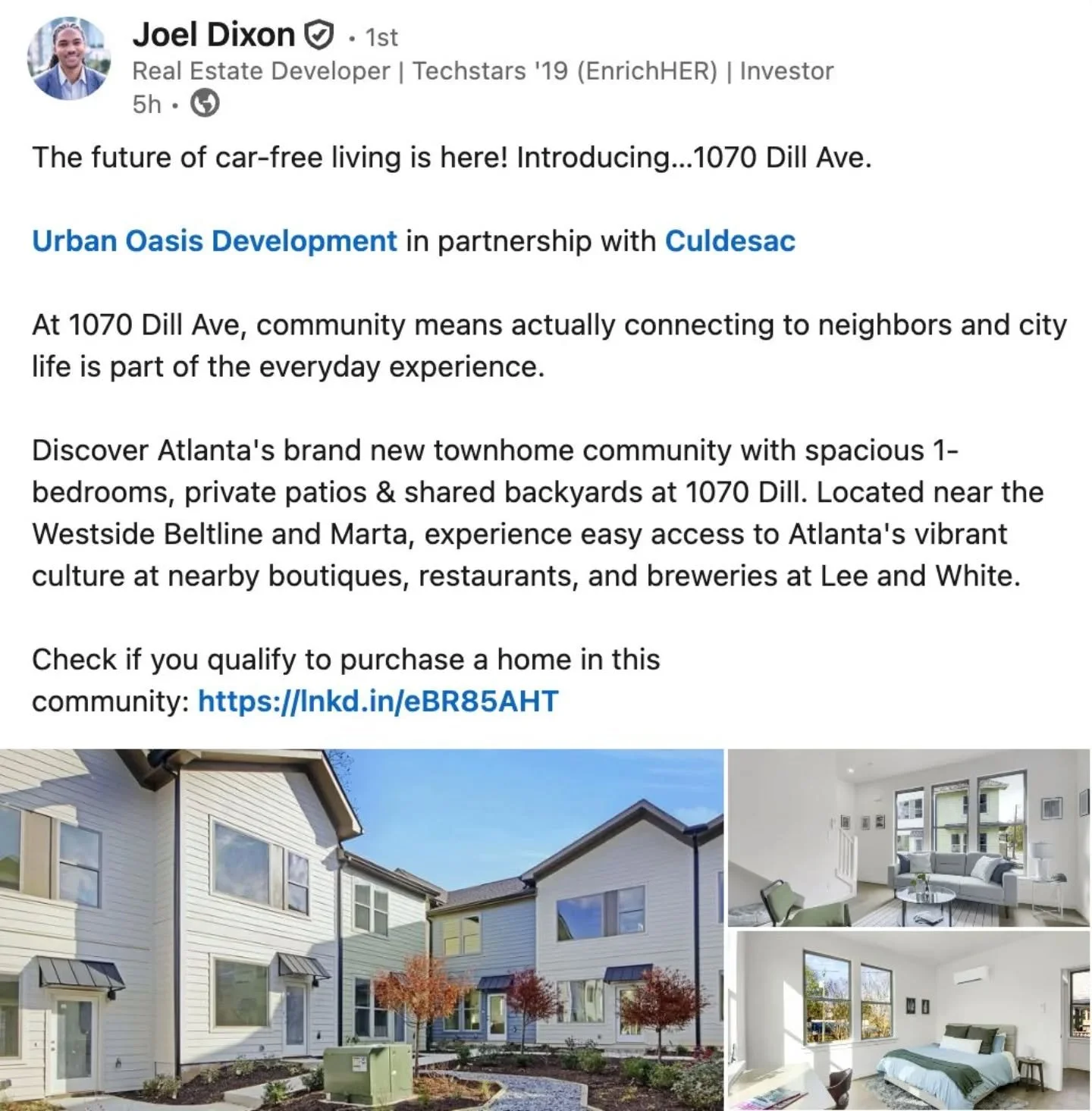 Here's a welcome sight: this new 1070 Dill development puts 22 affordable townhomes a short walk away from Oakland City MARTA Station, with *zero parking* -- very progressive for Atlanta's urbanism!

Households have to earn less than 100% Area Median