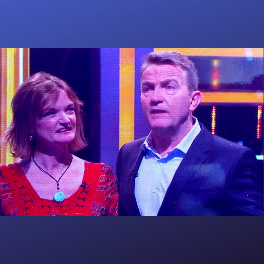 Deryn Oliver with Bradley Walsh, host of TV show Cashtrapped