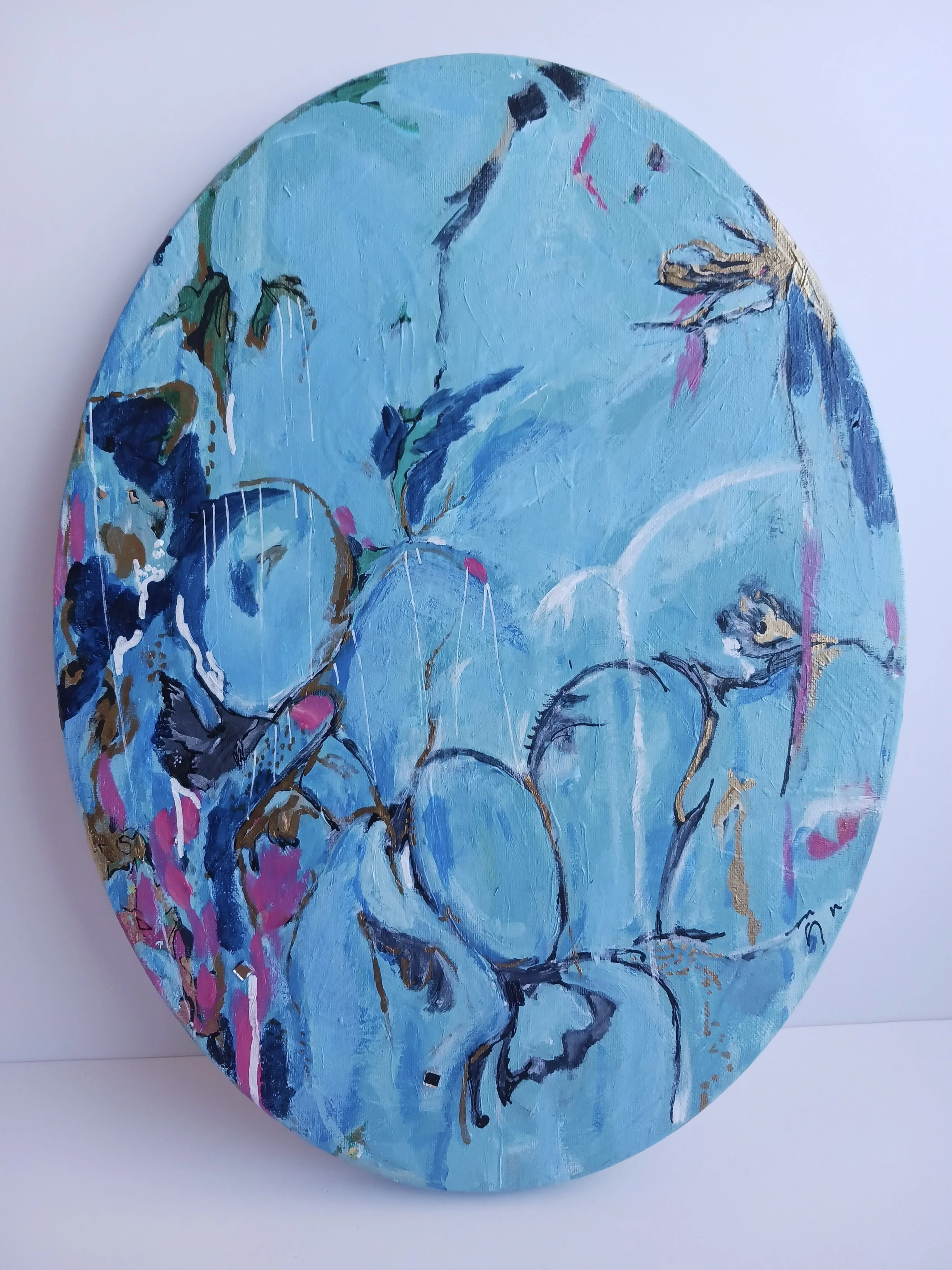 The Pool
12x 16
stretched canvas oil
mixed media (acrylic, ink, mirrors, texture medium)
