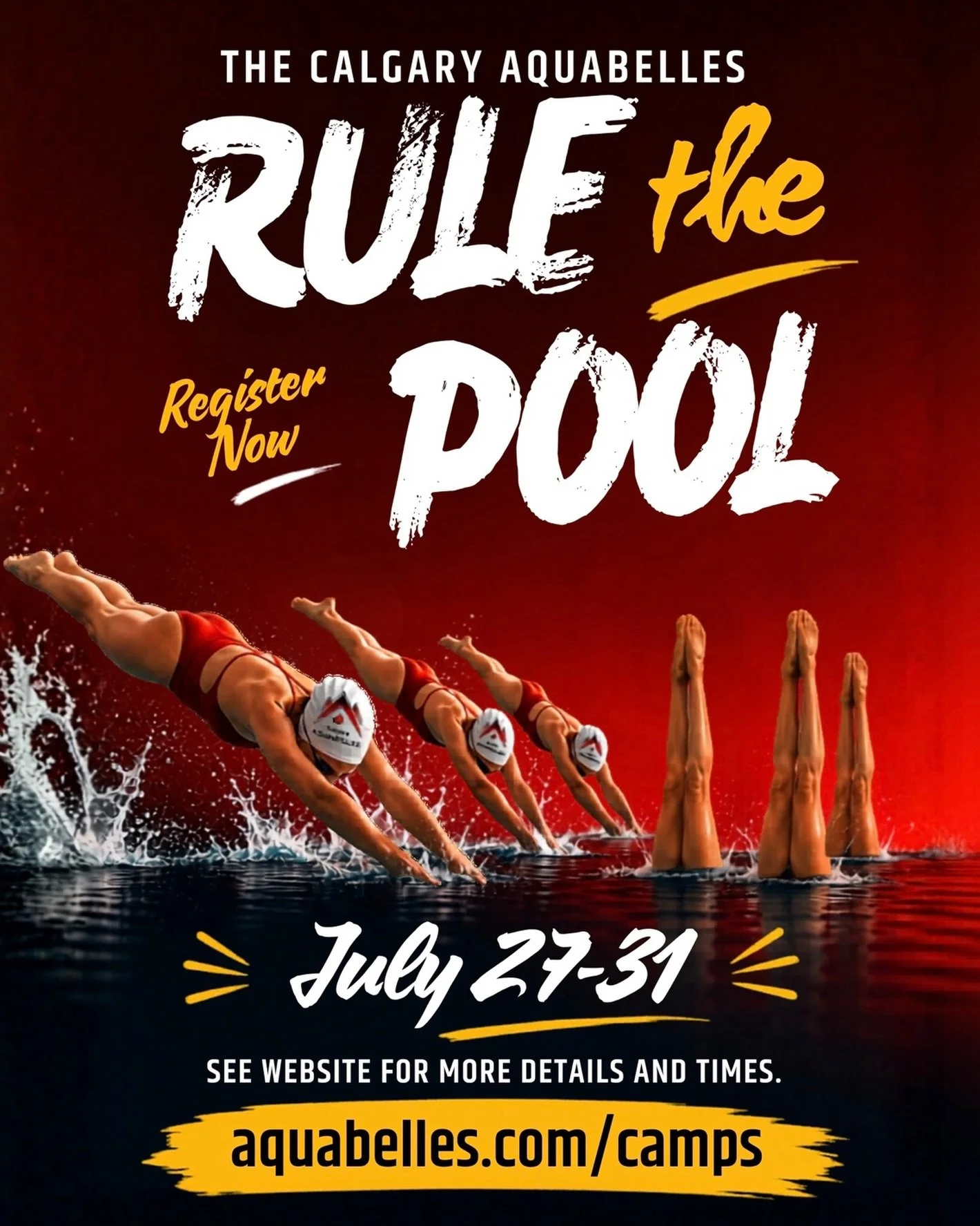 🔥 RULE THE POOL IS BACK! 🔥
Join the Calgary Aquabelles for a week of high-performance artistic swimming training designed for competitive athletes.
🏊 Open to all competitive swimmers aged 11+(AQB and non-AQB) 📅 July 27&ndash;31 📍 MNP Sport Centr