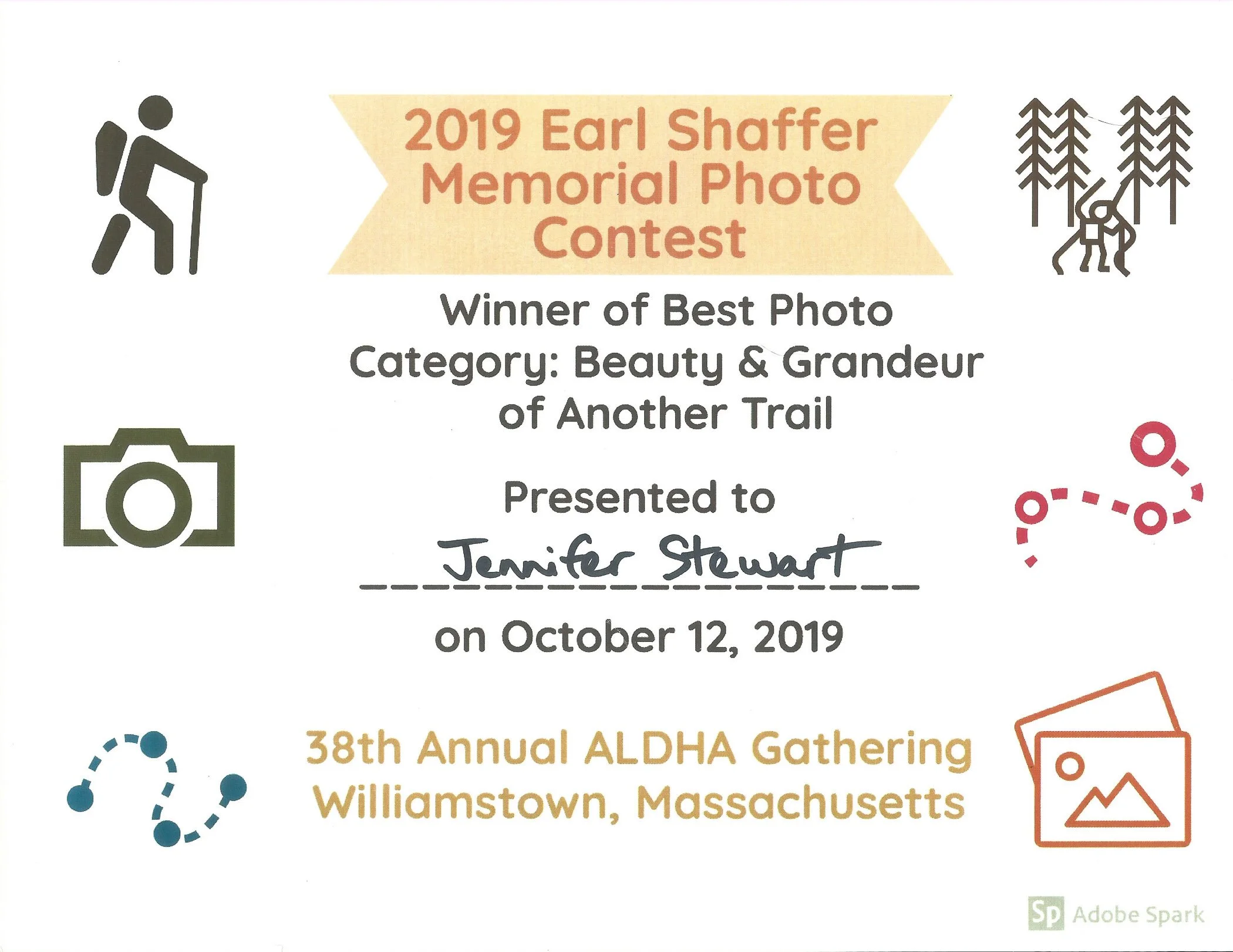 Earl Shaffer Memorial Photo Contest winner certificate badge