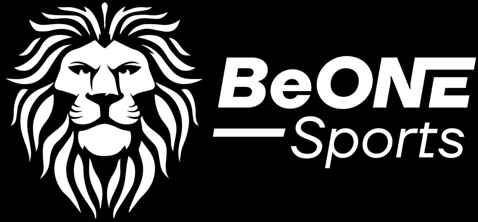 Black background with a white lion face logo on the left and the words 'BeONE Sports' on the right, with 'BeONE' in bold and 'Sports' in regular font.