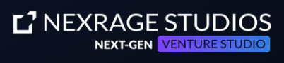 NEXRAGE STUDIOS logo with the text "Next-Gen Venture Studio" on a black background.