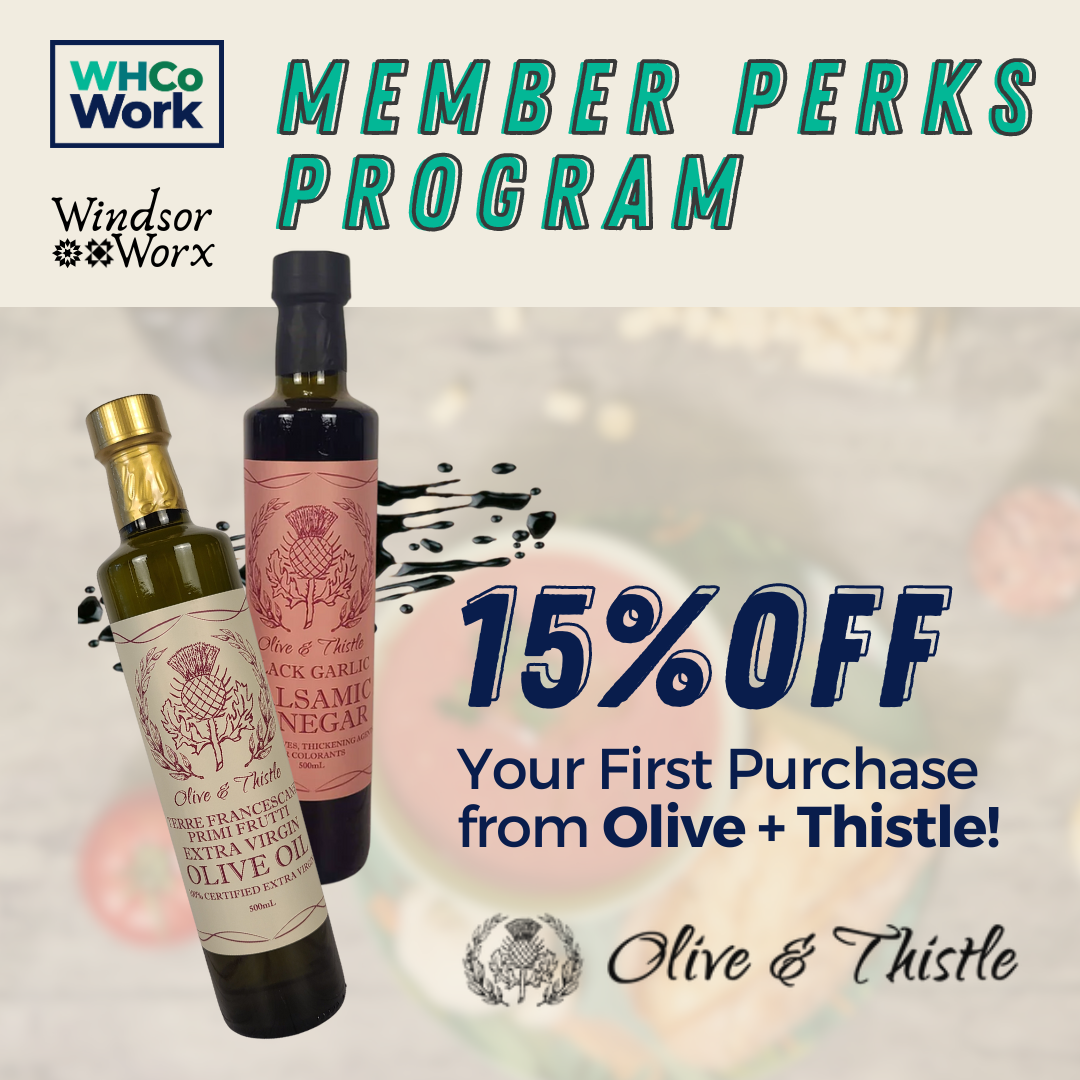 Olive + Thistle Olive Oil and Vinegar Member Perks Program West Hartford coworking Windsor Worx
