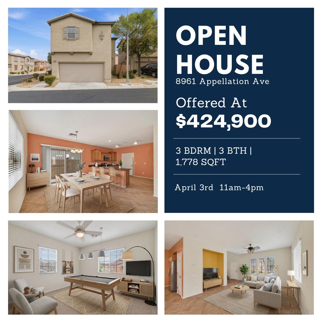 New price. New opportunity 👀

Join us today to tour this 3 bed, 3 bath home at 8961 Appellation Ave, now offered at $424,900 after a recent price reduction 🔥

Spacious layout, great natural light, and plenty of room to make it your own.

📍 April 3