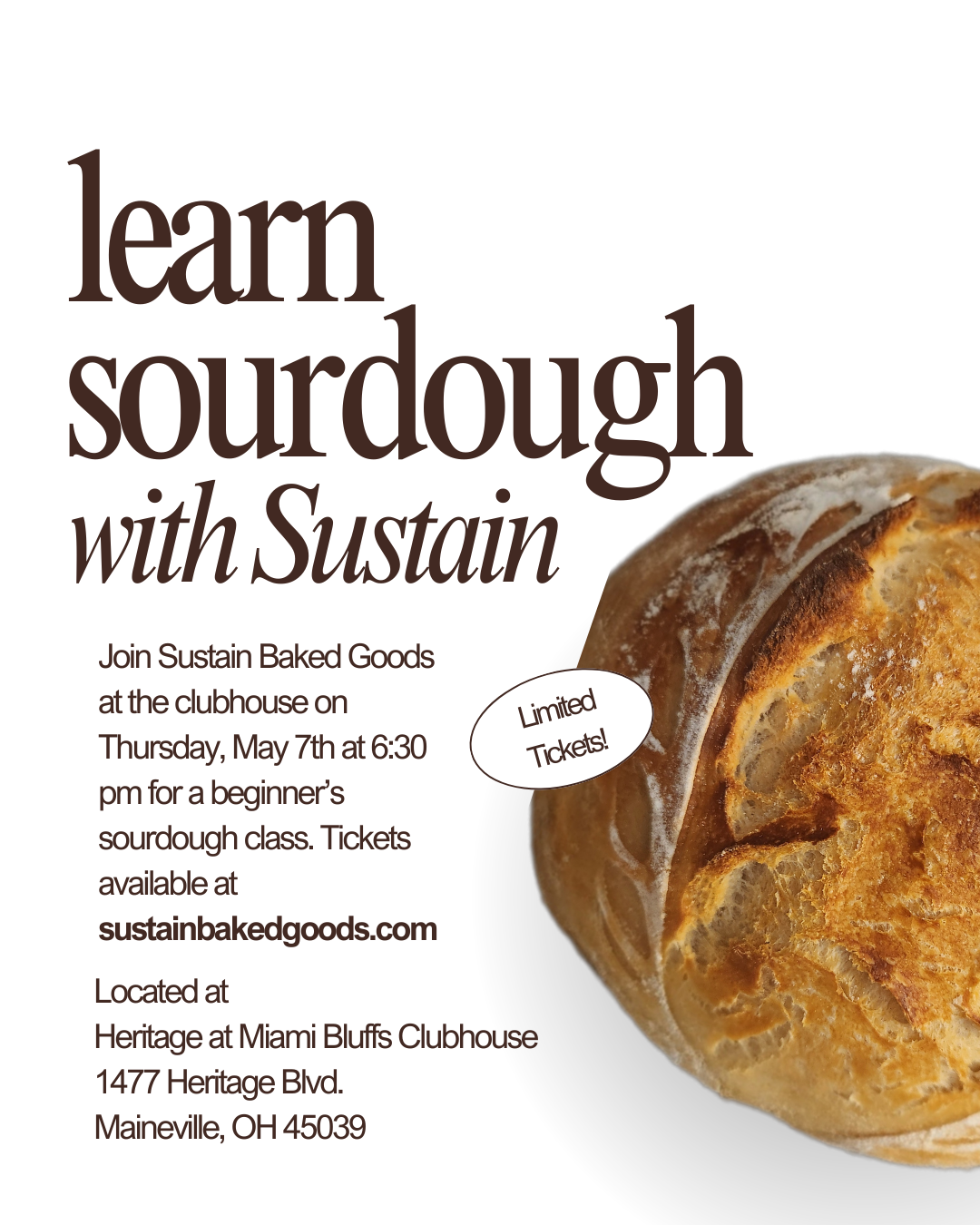 Heritage at Miami Bluffs Private Class - Beginner's Sourdough Class - May 7th