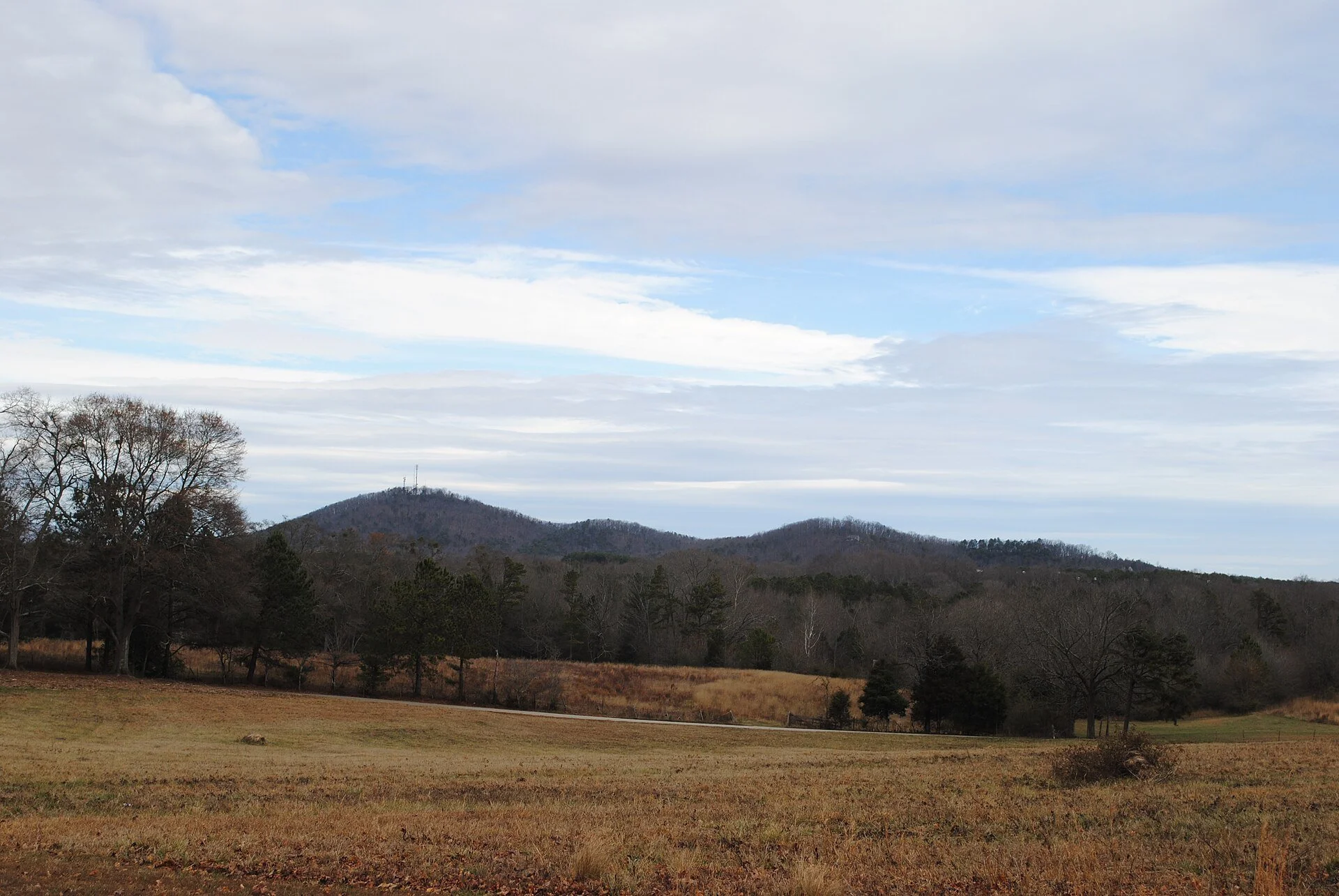 Open farmland and pasture with Blue Ridge foothills in Six Mile, Pickens County, Upstate South Carolina