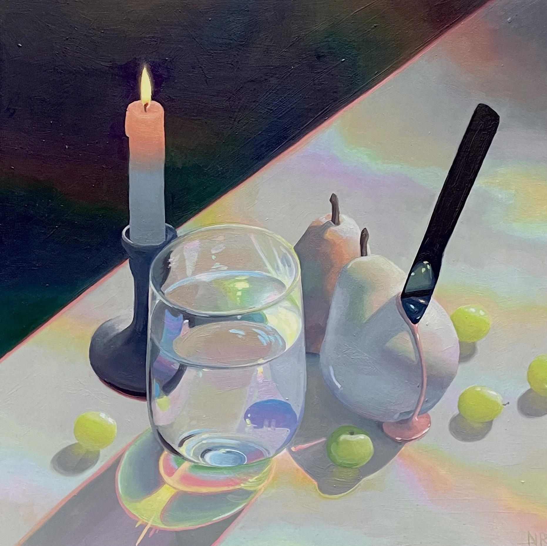 Still Life with Black Knife, 2023. Oil on masonite, 9.75x 9.75 in.