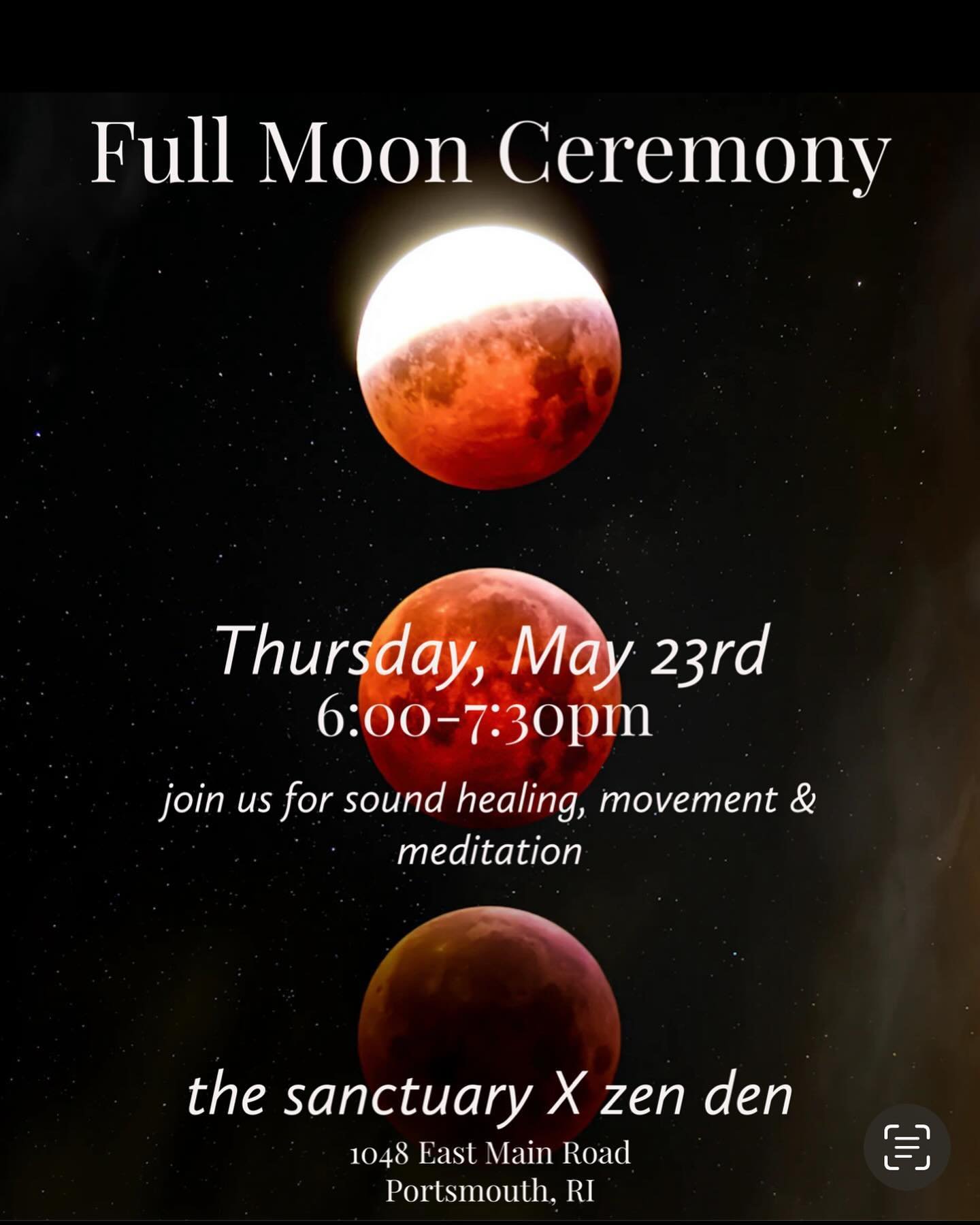 Join us for the last of our beautiful 6 series celebrating the moon in her fullest expression 🌕 

THURSDAY, MAY 23rd at 6:00pm at The Sanctuary in Portsmouth 

We will yoke together breath, movement, meditation, mindfulness, and astrology for an inc