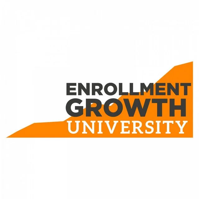 Logo of Enrollment Growth University featuring black and orange text and geometric shapes.