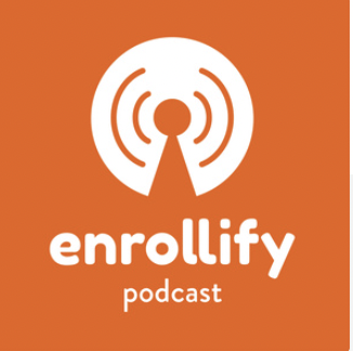 Logo for the 'enrollify' podcast with an orange background and white Wi-Fi symbol