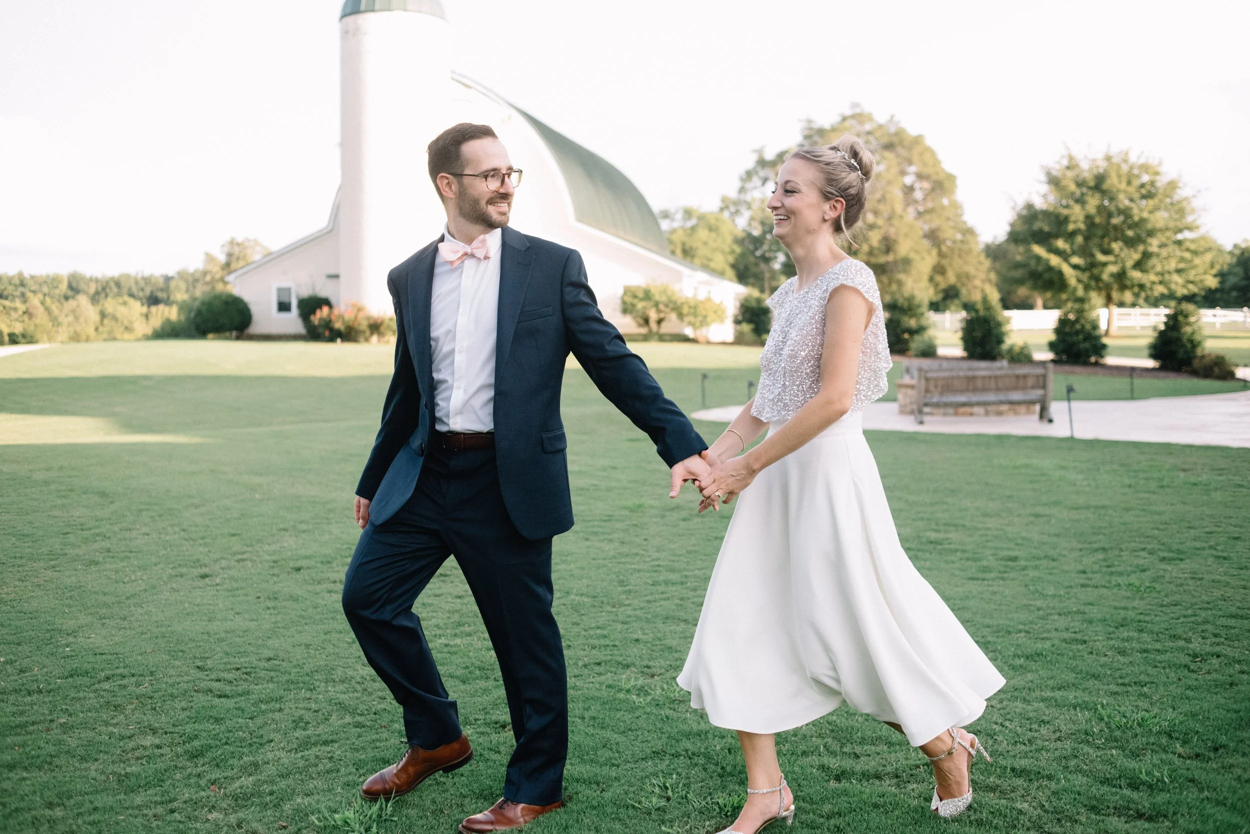 Bride and Groom on lawn
