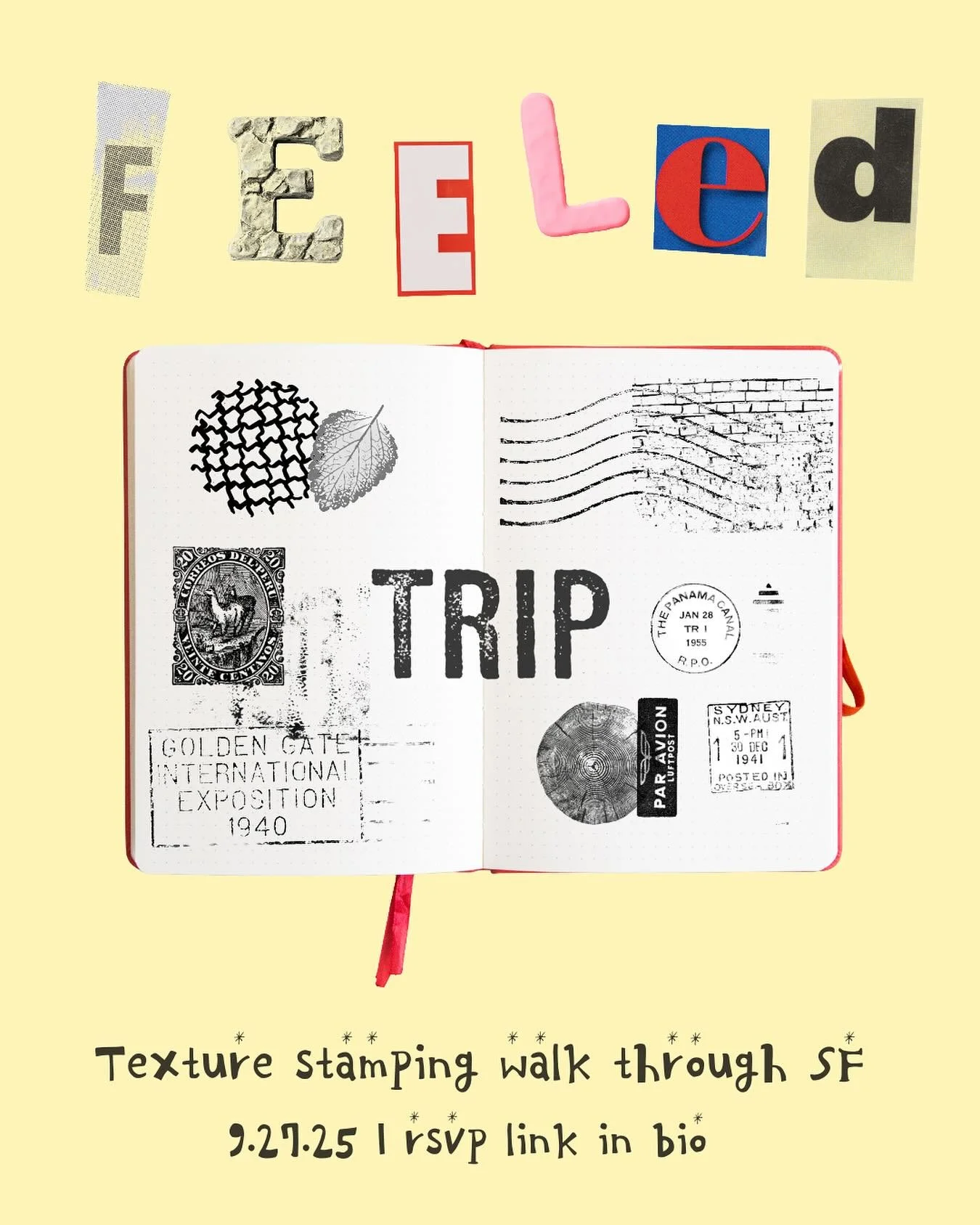 Join Crafternoon club on Saturday, September 27th for our first field trip (more pleasantly known as a &ldquo;feel&rdquo;ed trip). We will be doing a walk through San Francisco and collecting stamps along the way. This will be a fun way to get to kno